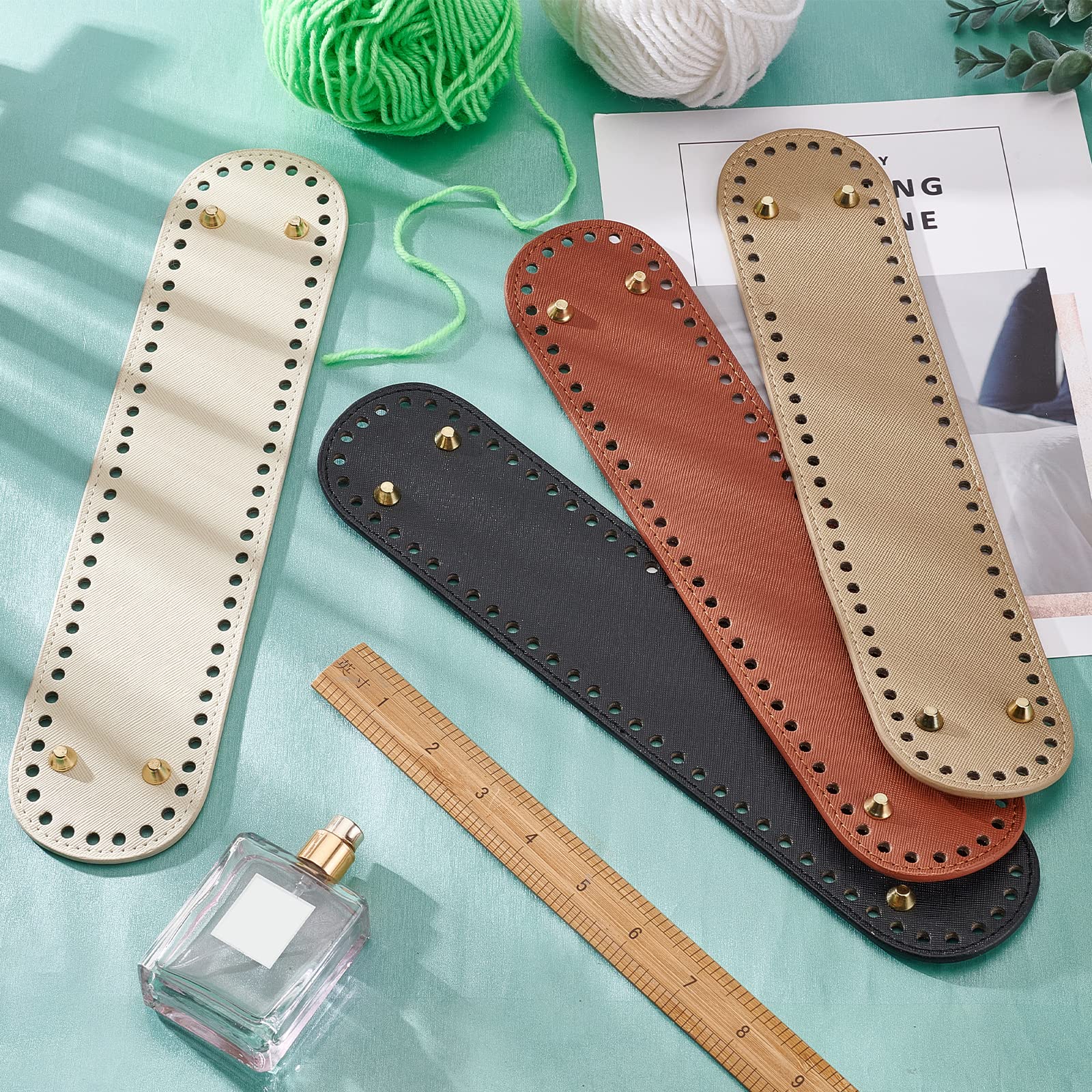 PH PandaHall PU lederen tas bodem aarde toon, 4 kleuren lange ovale tas basis 12.5x2.7 insert kussen basis nagel bodem shaper met gaten voor DIY breien haken, bordeaux/antiek wit/zwart/Sienna