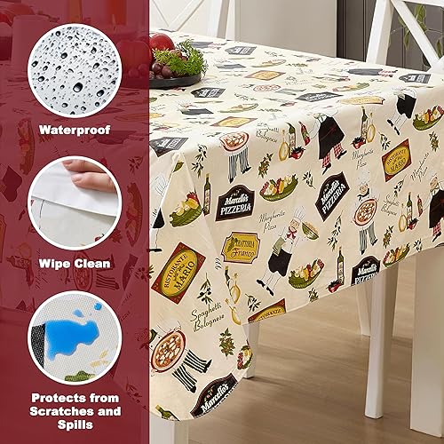 Miniatura 3 de Newbridge Mantel rectangular de vinilo de 52 x 70 pulgadas con reverso de franela, bistró chef italiano, chef novedoso para interiores y exteriores,