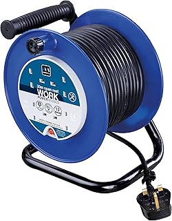 Masterplug LDCC3013/4BL-MP Four Socket Medium Open Cable Reel Extension Lead with Handle, 30 Metres, Blue