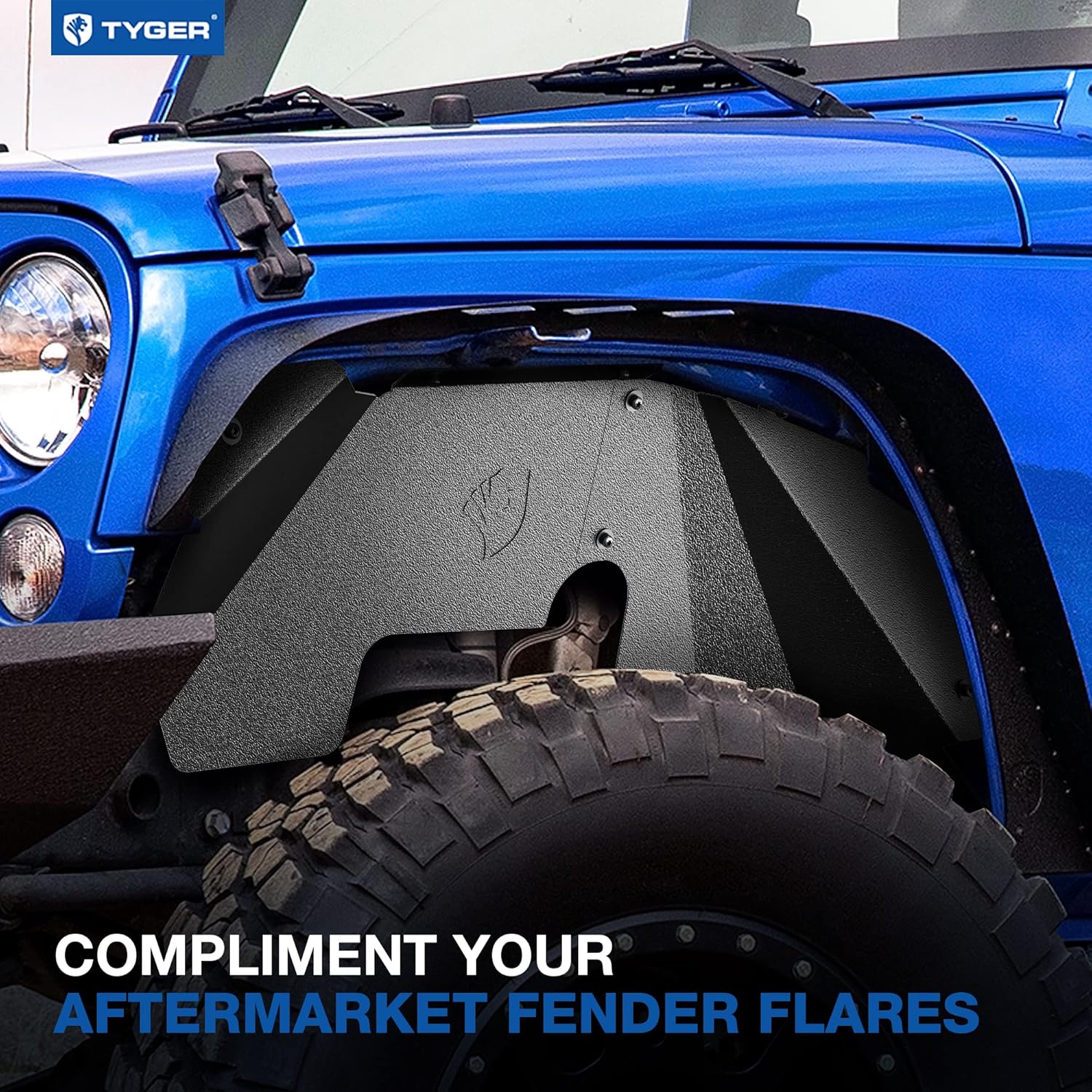 Tyger Auto Front Inner Fender Liner Compatible with 2007-2018 Jeep Wrangler JK | Carbon Steel | Not for JL | TG-FL6J46018