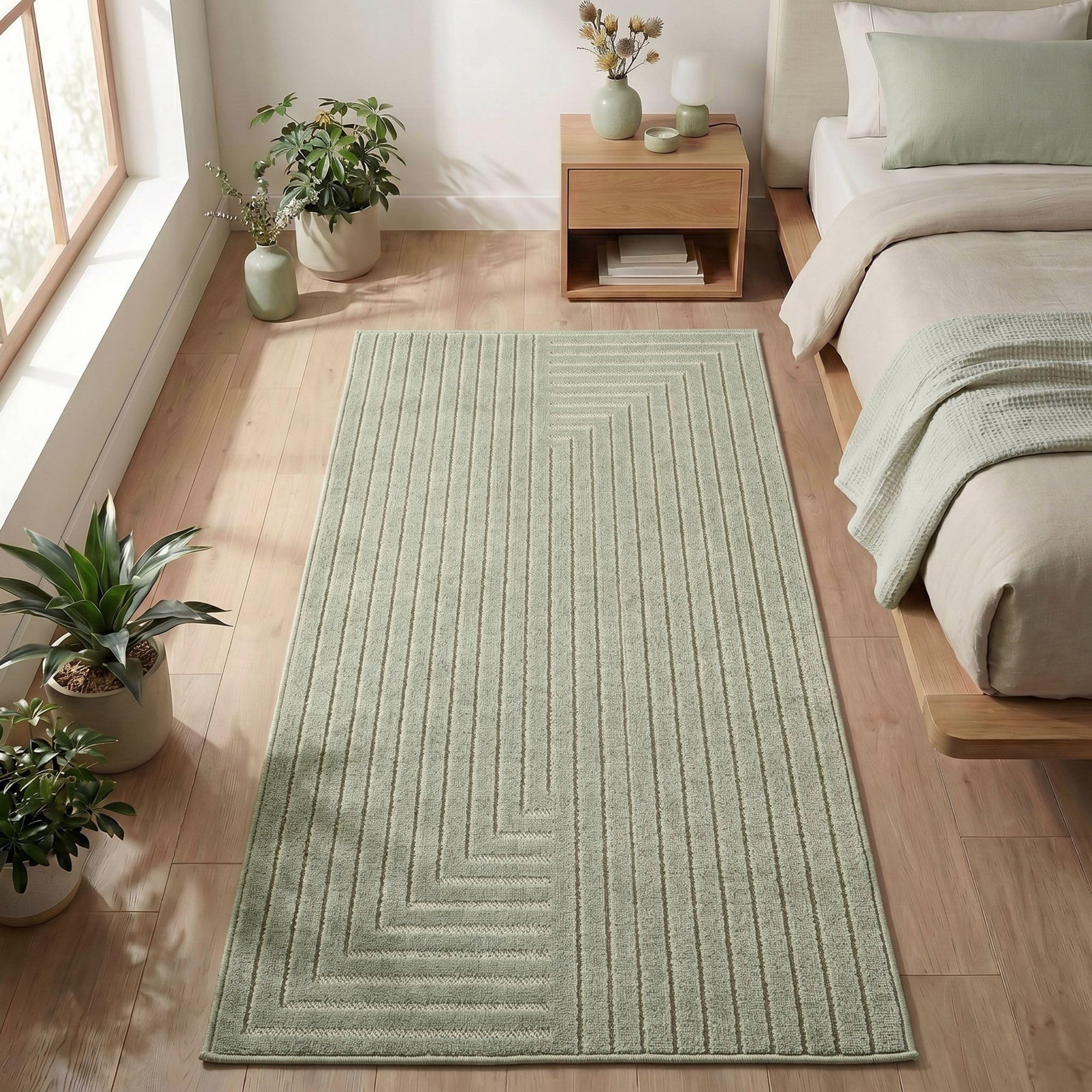 Carpetsale24 Kurzflor Teppich Beige Wohnzimmer Schlafzimmer 3D Hoch-Tief-Effekt, Skandinavisch Boho Motiv, für Outdoor Bereich geeignet Terrassen oder im Balkon