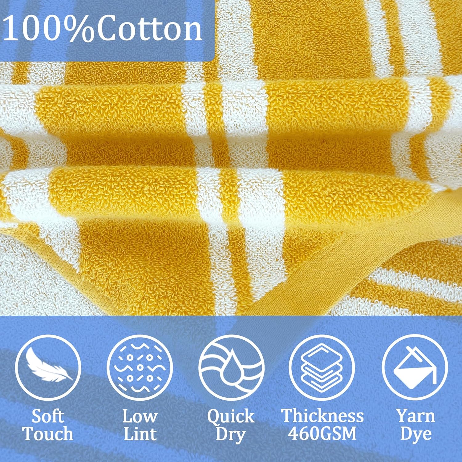 VOOVA & MOVAS Hooded Bath Towels for Kids (3-10Years,27.5"x55"),100% Cotton Absorbent Soft Towel Wrap for Toddler Boys,Perfect for Bathroom | Pool | Beach | Swimming, Jacquard Yellow Stripe - Image 4