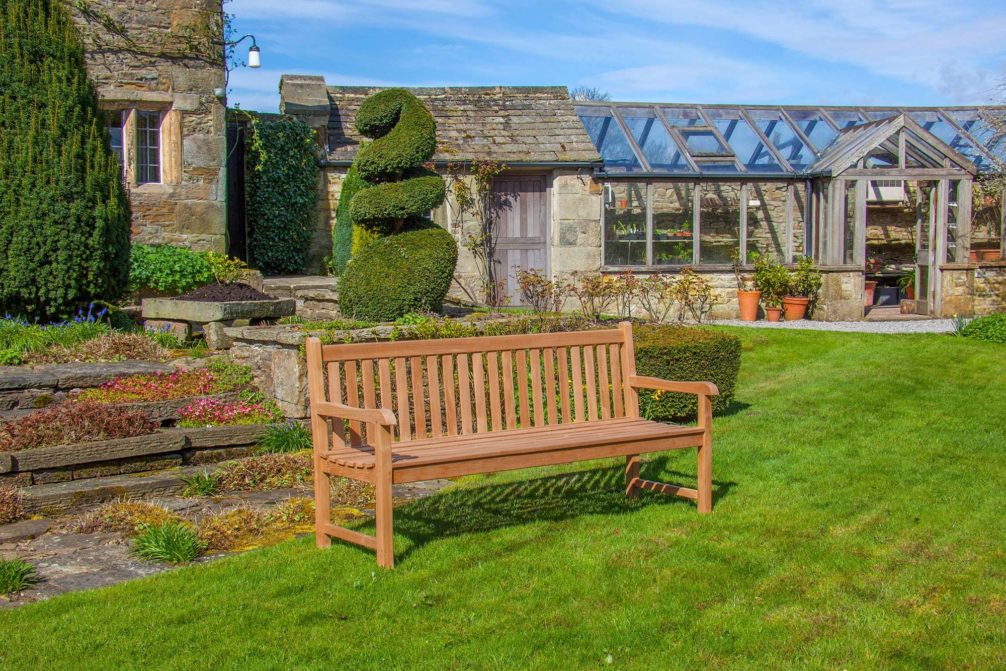 Mr Teak hardwick four seat teak garden bench