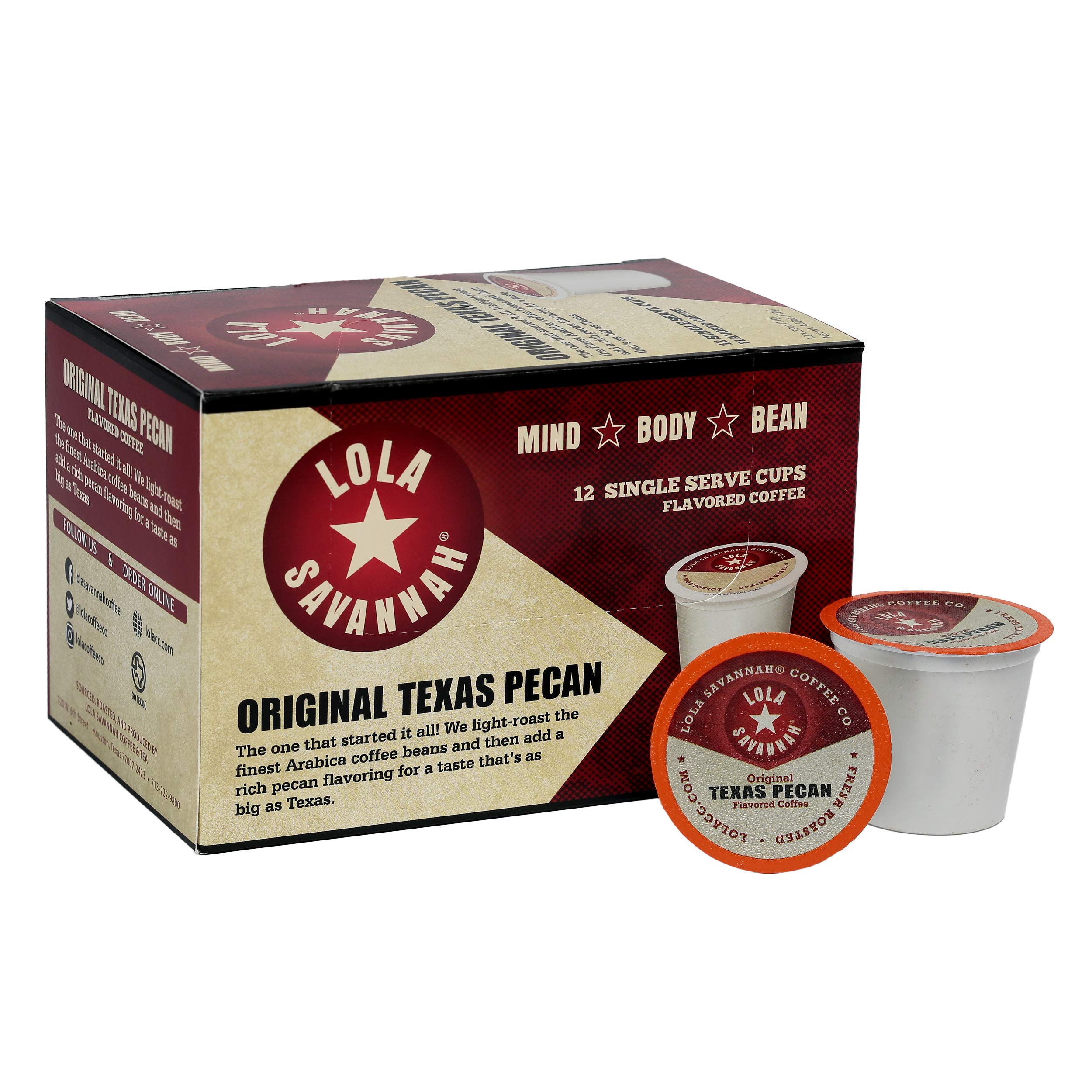 Lola Savannah Texas Pecan Caffeinated Coffee Pods Flavored Coffee in Pod Shaped Containers, 72 Count