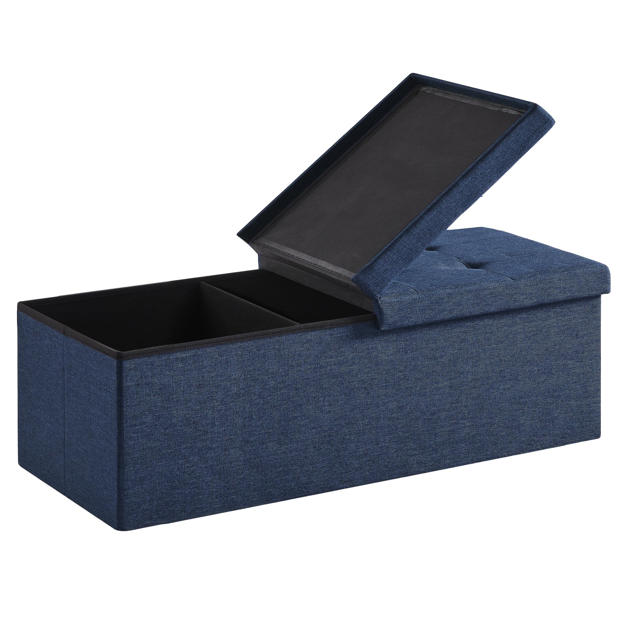 Zedelmaier Sitzbank mit Stauraum, Sitzhocker Faltbar Sitztruhe belastbar bis 300 kg, Deckel klappbar, klappbare Sitztruhe für Wohnzimmer, Flur, Schlafzimmer, 114x38x38 cm, Marineblau