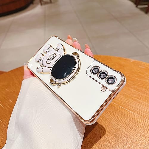 Miniatura 3 de HJWKJUS Funda para Samsung Galaxy S22 con soporte de astronauta, funda galvanizada de lujo con protección para cámara, diseño lateral de corazón de