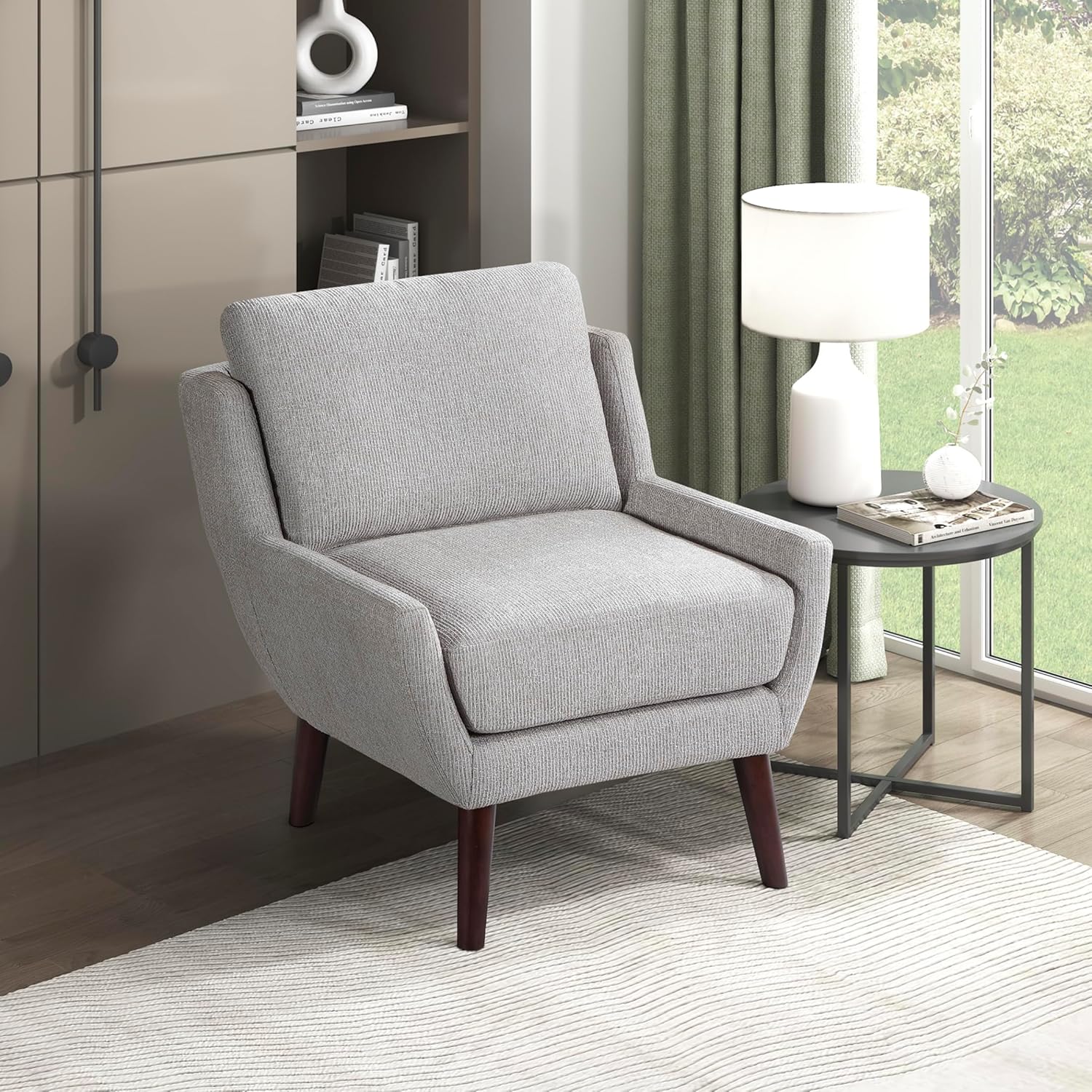 Lexicon Modern Wingback Accent Chair, Chenille Fabric Upholstered Lounge Reading Arm Chair, Solid Wood Legs for Living Room, Bedroom, Supportive Padded Pocket Coil Seat, Easy Assembly, Gray