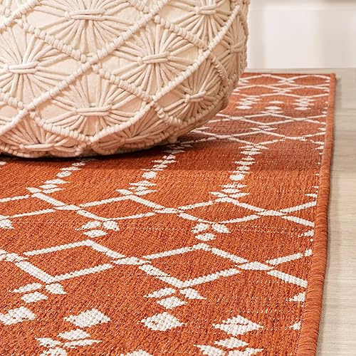 Miniatura 7 de JONATHAN Y Moroccan Geometric Indoor Outdoor Area Rug 3X5 Orange/Cream, Ourika Textured Weave for Backyard, Patio, Porch, Easy-Cleaning, High