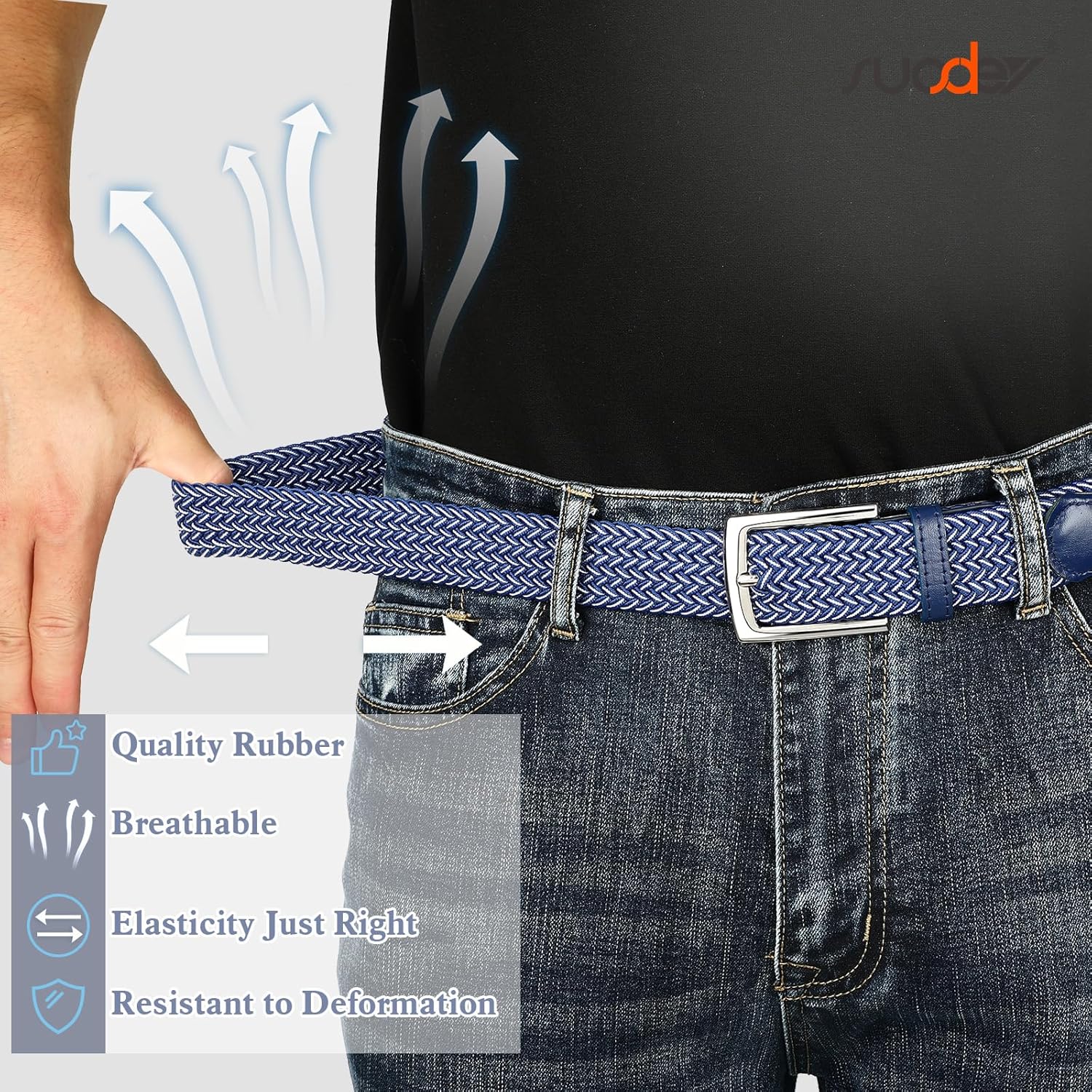 SUOSDEY Elastic Fabric Braided Belts for Men, Stretch Woven Belts for Golf Casual Jeans Shorts - Image 4