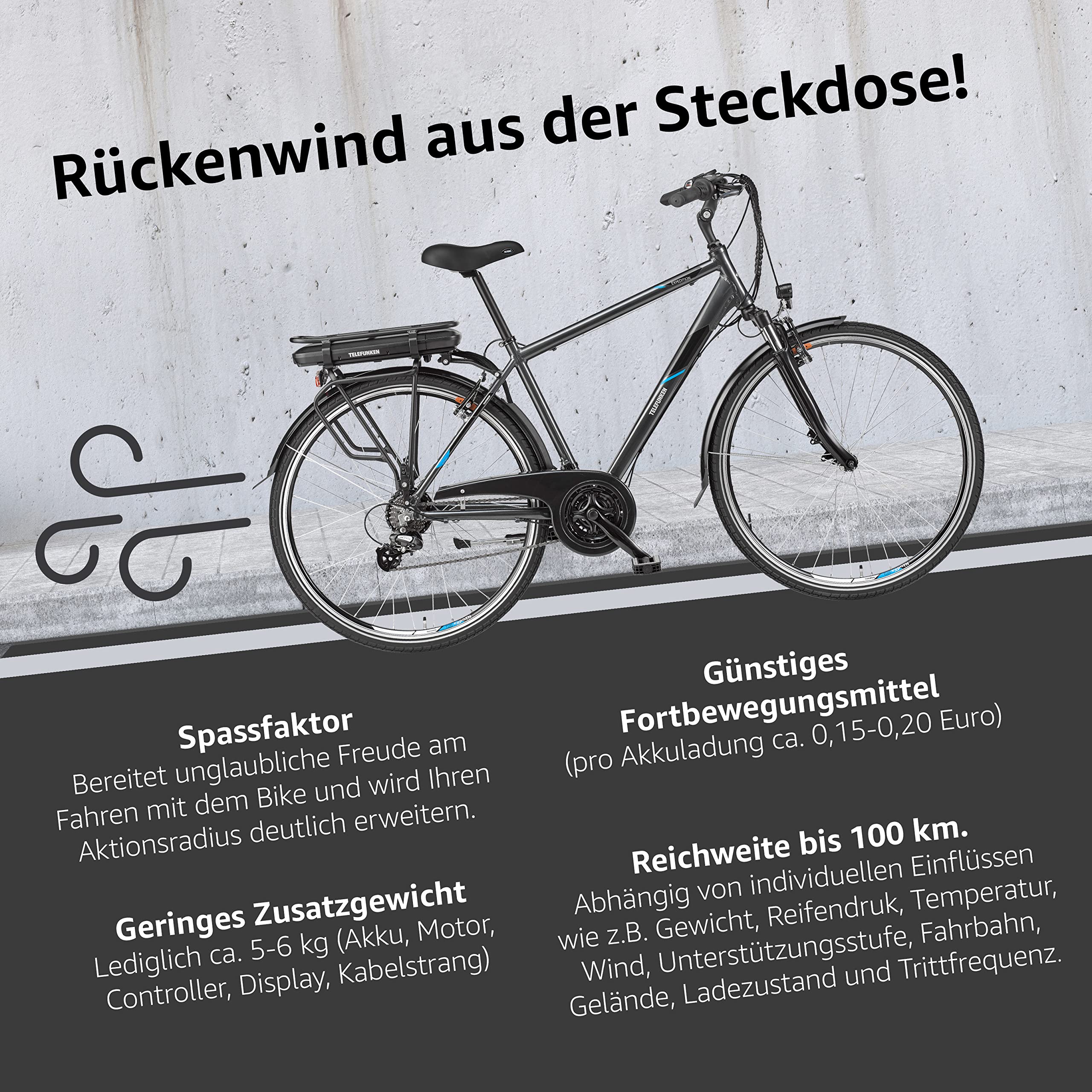 TELEFUNKEN E-Bike Herren Elektrofahrrad Alu 28 Zoll mit 21-Gang Shimano Kettenschaltung, Pedelec Trekkingrad mit Fahrradschloss und Hinterrad-Motor 250W 10,4Ah, 36V Akku, XT481 Expedition