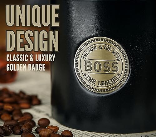 Miniatura 3 de Onebttl Boss Gifts - Taza de café para hombres, taza de cerámica con insignia dorada, taza de 15 onzas  15.2 fl oz para el día del jefe, Navidad,