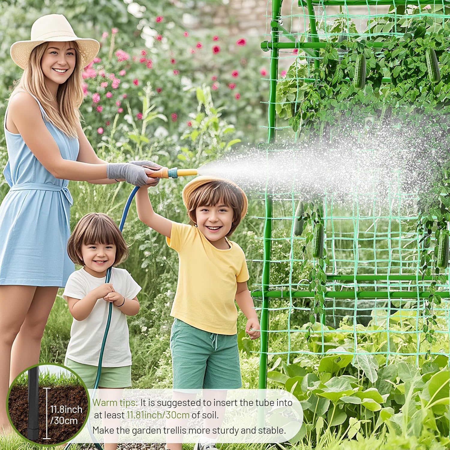 Extra Tall Metal Arch Trellis, 71X71 inch U-Shape Garden Trellis with Netting, Rust-Resistant PE Coated Steel Cucumber Trellis for Raised Bed, Vegetables, Fruits, Beans, Green