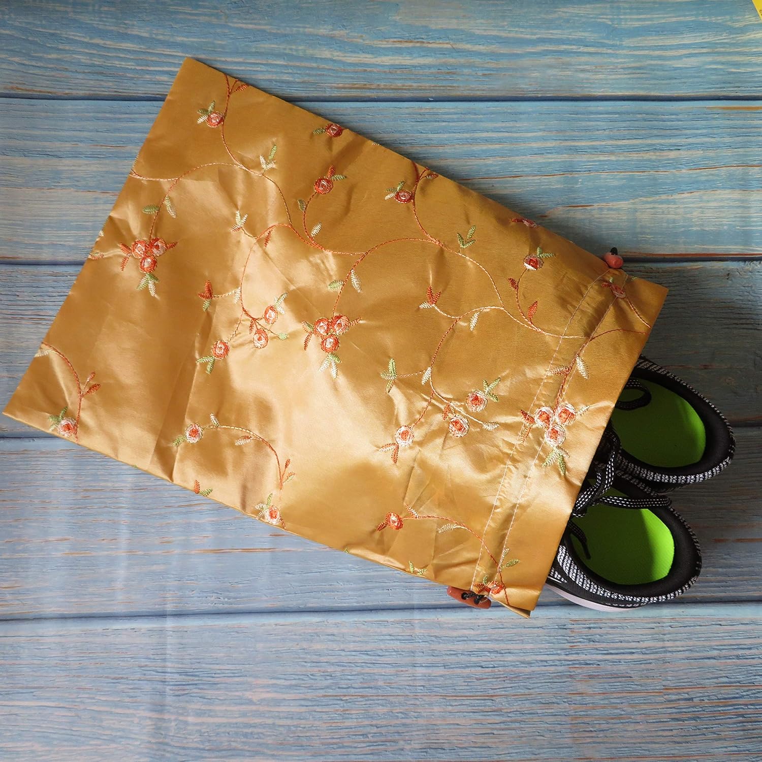 Ouyatoyu 4pcs Embroidered Silk Flower Design Jacquard Travel Bag, Laundry Bags Shoe Bags, Lingerie Bags Underwear Bags for Travel Storage for Men Women Washable Cloth Shoe Bags - Image 9