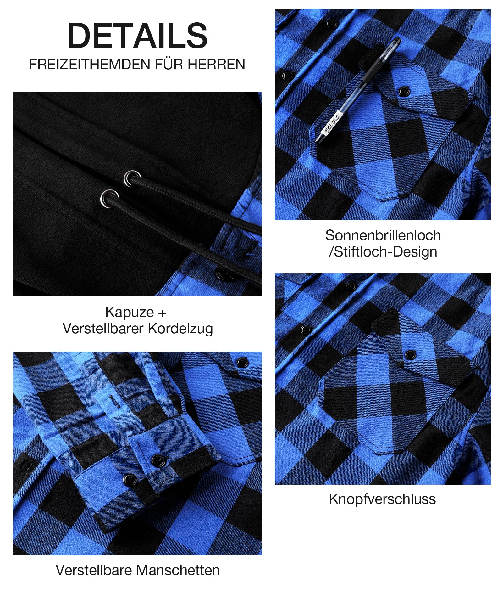 SwissWell Camicia Uomo Flanella Felpe Uomo Camicia a Quadri Manica Lunga Casual Camicia con Cappuccio M-3XL