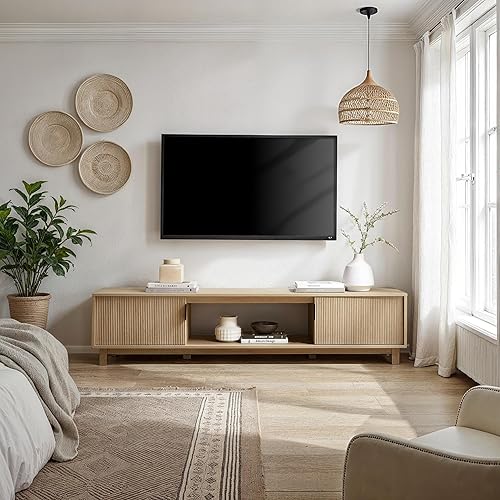 Miniatura 2 de Walker Edison Arundo - Soporte de TV acanalado para televisores de hasta 80 pulgadas, soporte de TV de 70 pulgadas, roble costero