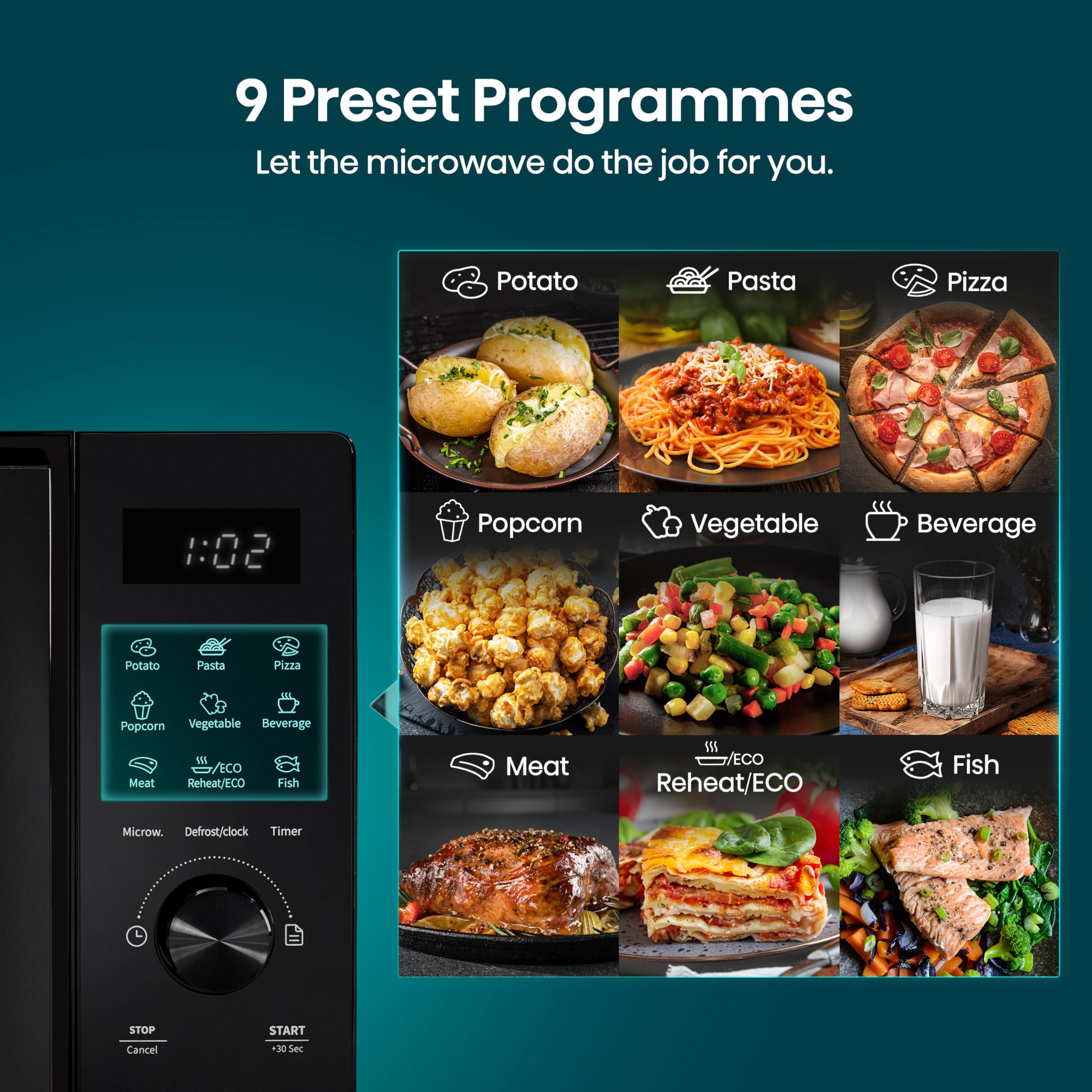 Hisense H23MOBSD1HUK 23 Litre 800W electronic Microwave with Auto Defrost, Digital Display, Smart Cook, Multi level cooking and Easy Clean- Black — view 12