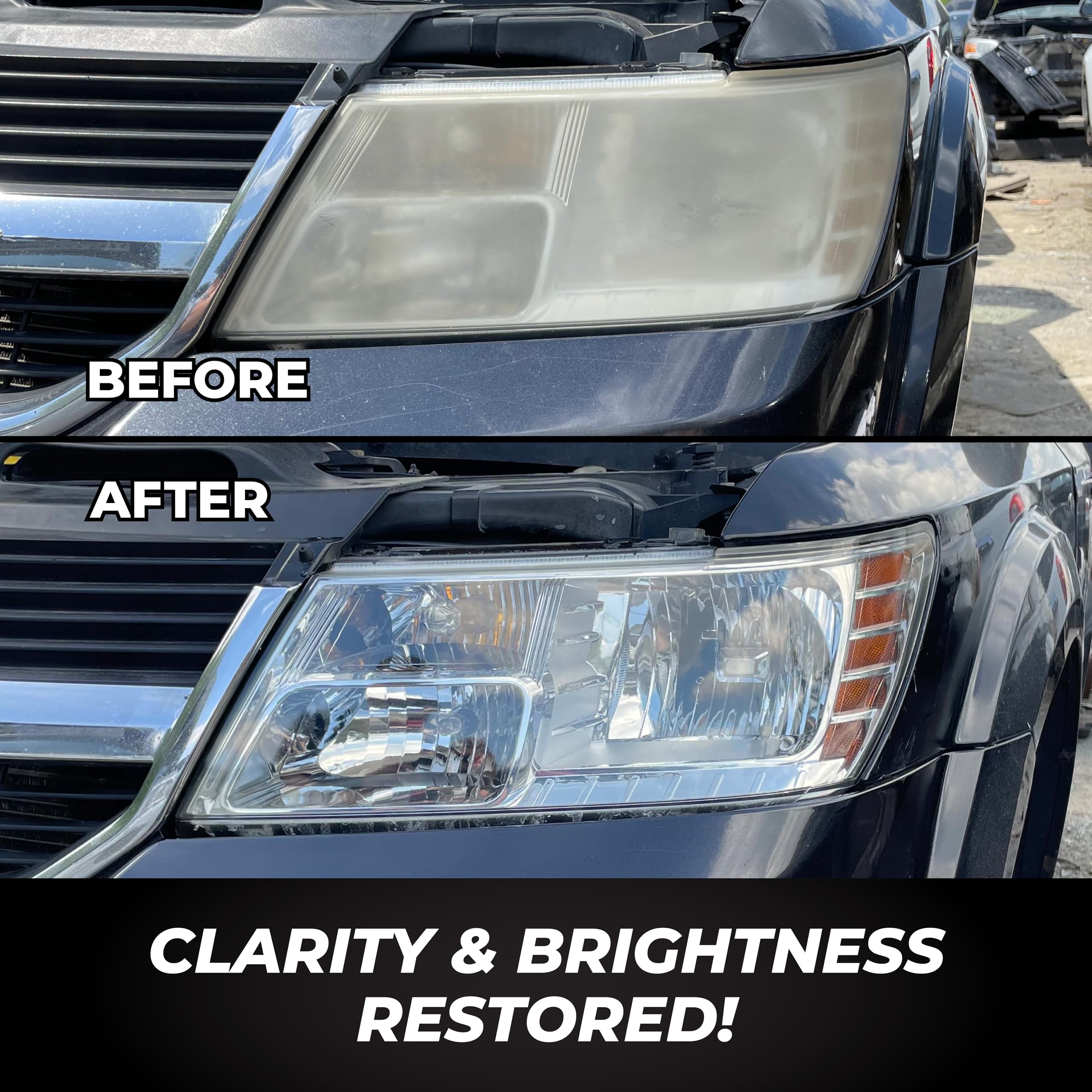 Detour Heavy Duty Headlight Restoration Kit - 2 Easy Steps to Professionally Restore Yellowed and Clouded Plastic Headlights, Long-Lasting UV Protection, No Tools Required