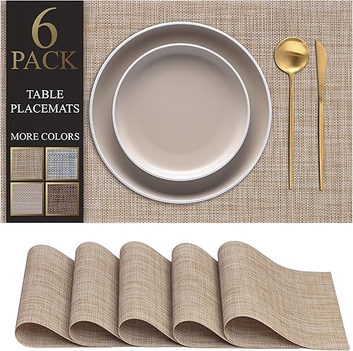 Miniatura 14 de CraftyCrocodile Juego de 6 manteles individuales para mesa, resistentes al calor, lavables, clásicos, para interiores y exteriores, manteles