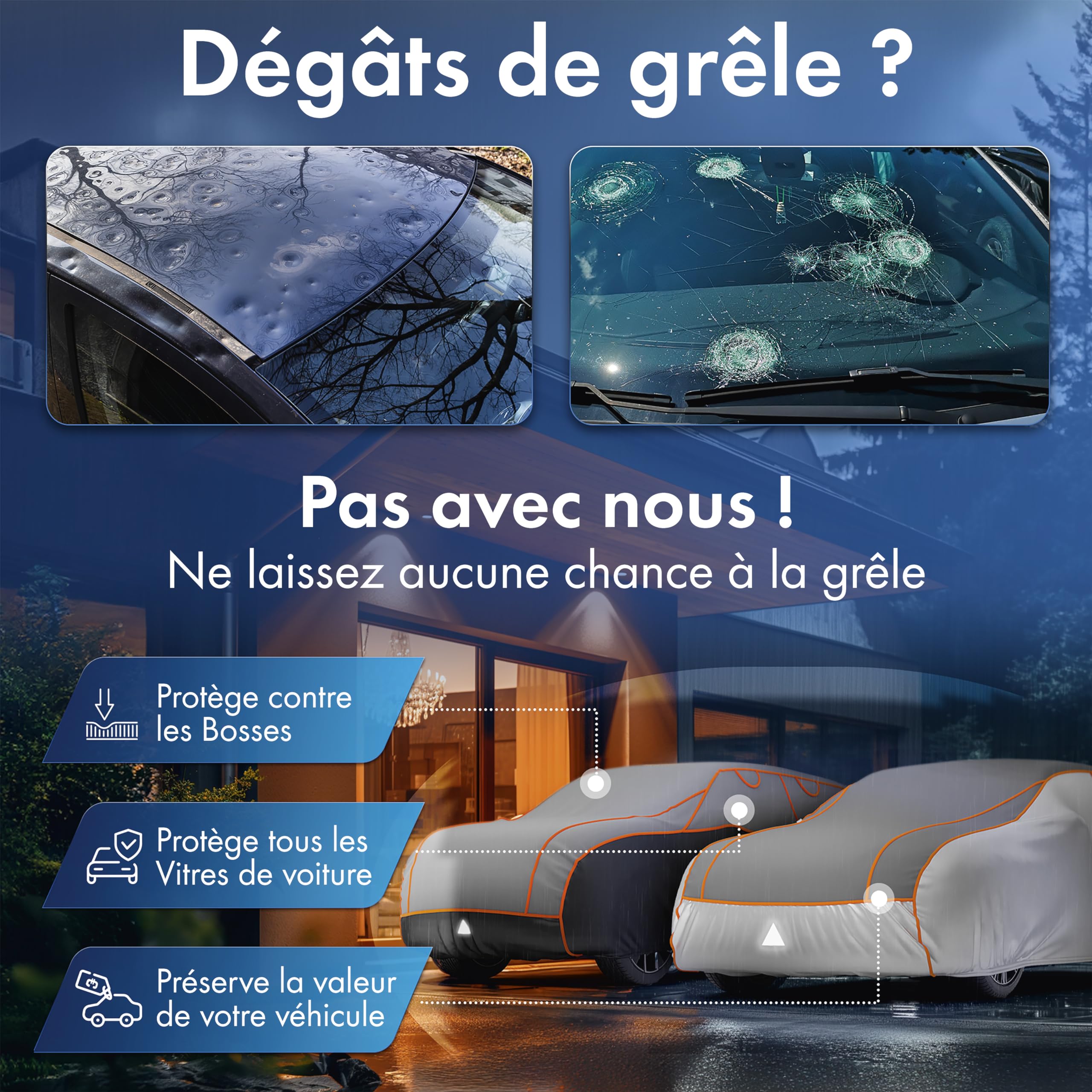 WALSER Bâche de Voiture Anti-grêle Perma Protect, Récompense Très Bon* Housse de Protection Anti-grêle, Certifié par Le TÜV Autriche* bâche Contre la grêle, Couverture de Protection Voiture Taille 2