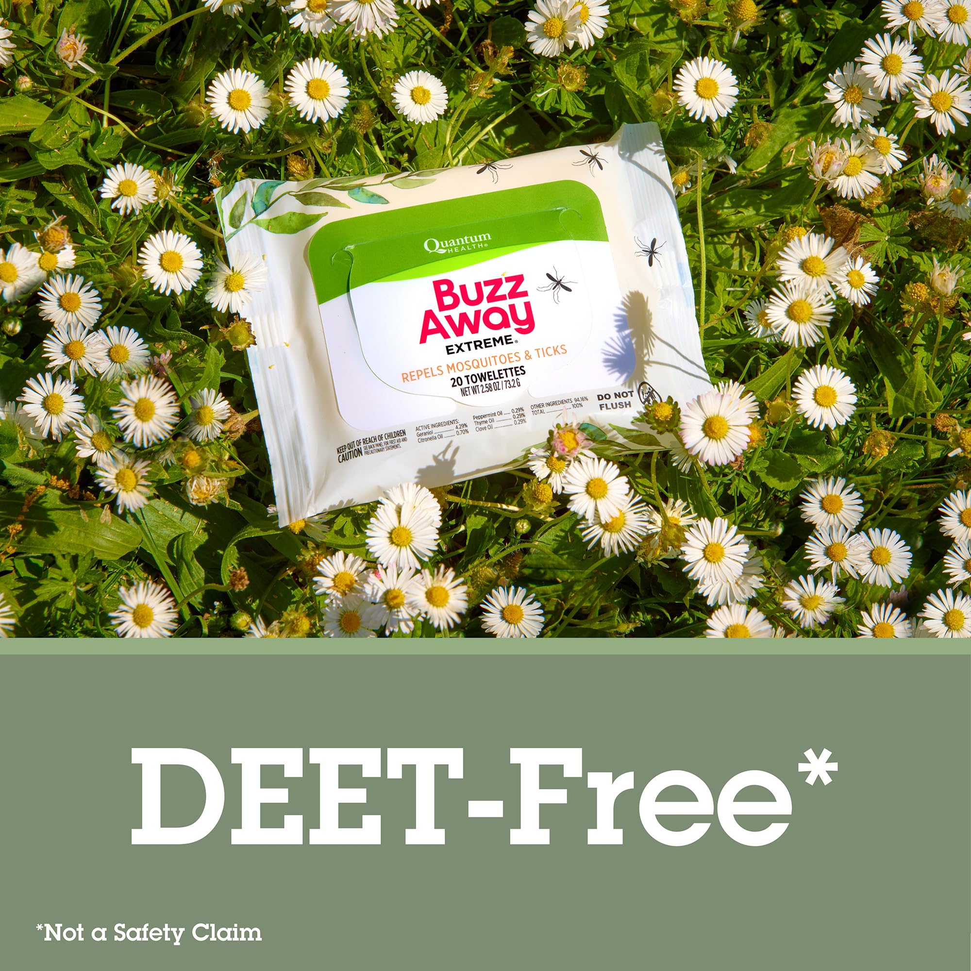 Quantum Health Buzz Away Extreme DEET Free Insect Repellent Wipes - Travel-Friendly Citronella Oil Mosquito & Tick Outdoor Bug Repellent Towelettes, Kids & Adults - 20 Individual Wipes thumbnail 4