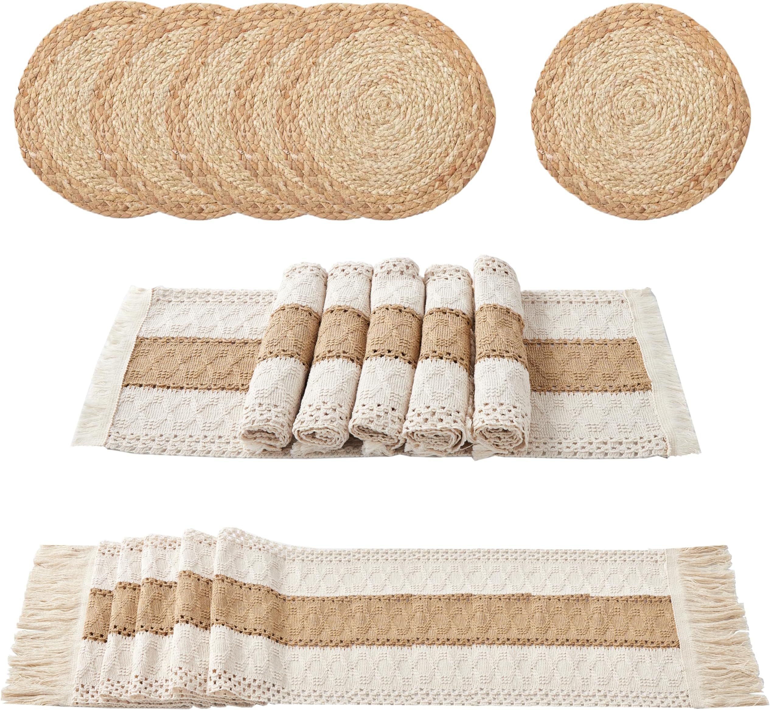 Round Woven Placemats, Corn Straw Braided Placemat With Cotton Tassel, Resistant Non-Slip Weave Rattan Table Mats Placemats For Dinning Table, 15" In Dia, Single