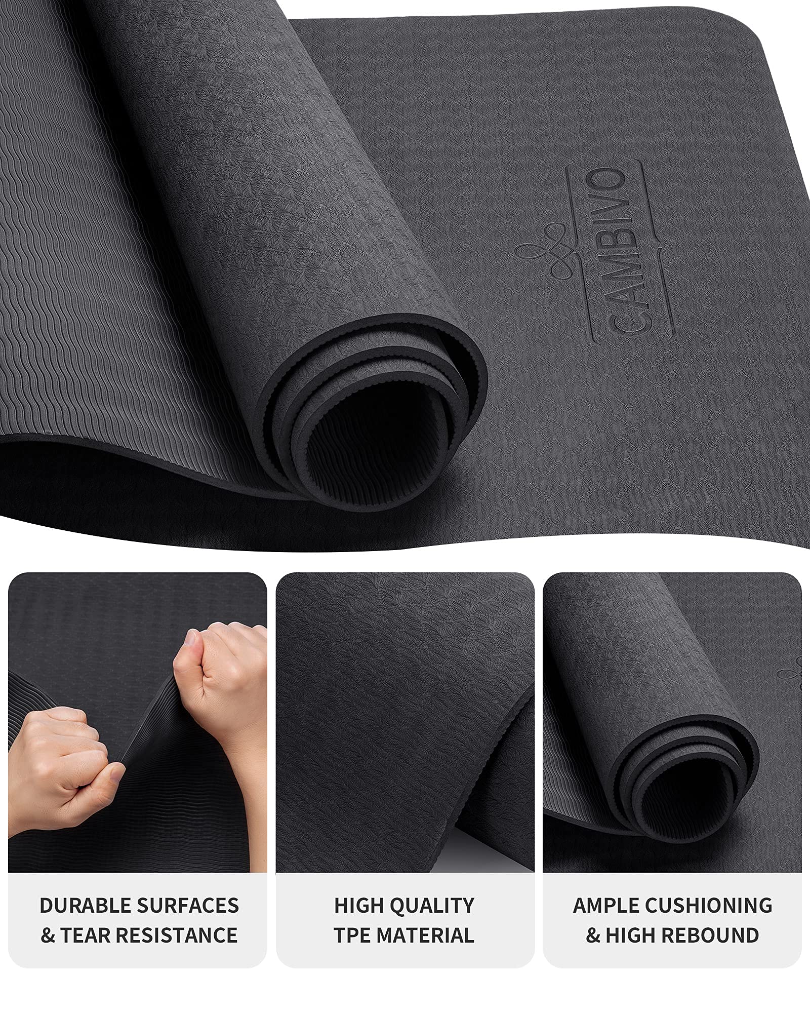 CAMBIVO Tapis de Yoga Epais 8mm, Tapis de Sport Antidérapant TPE 183x60cm/183x61cm, Tapis Gym Yoga Mat avec Sangles pour Pilates Fitness Méditation Entraînement