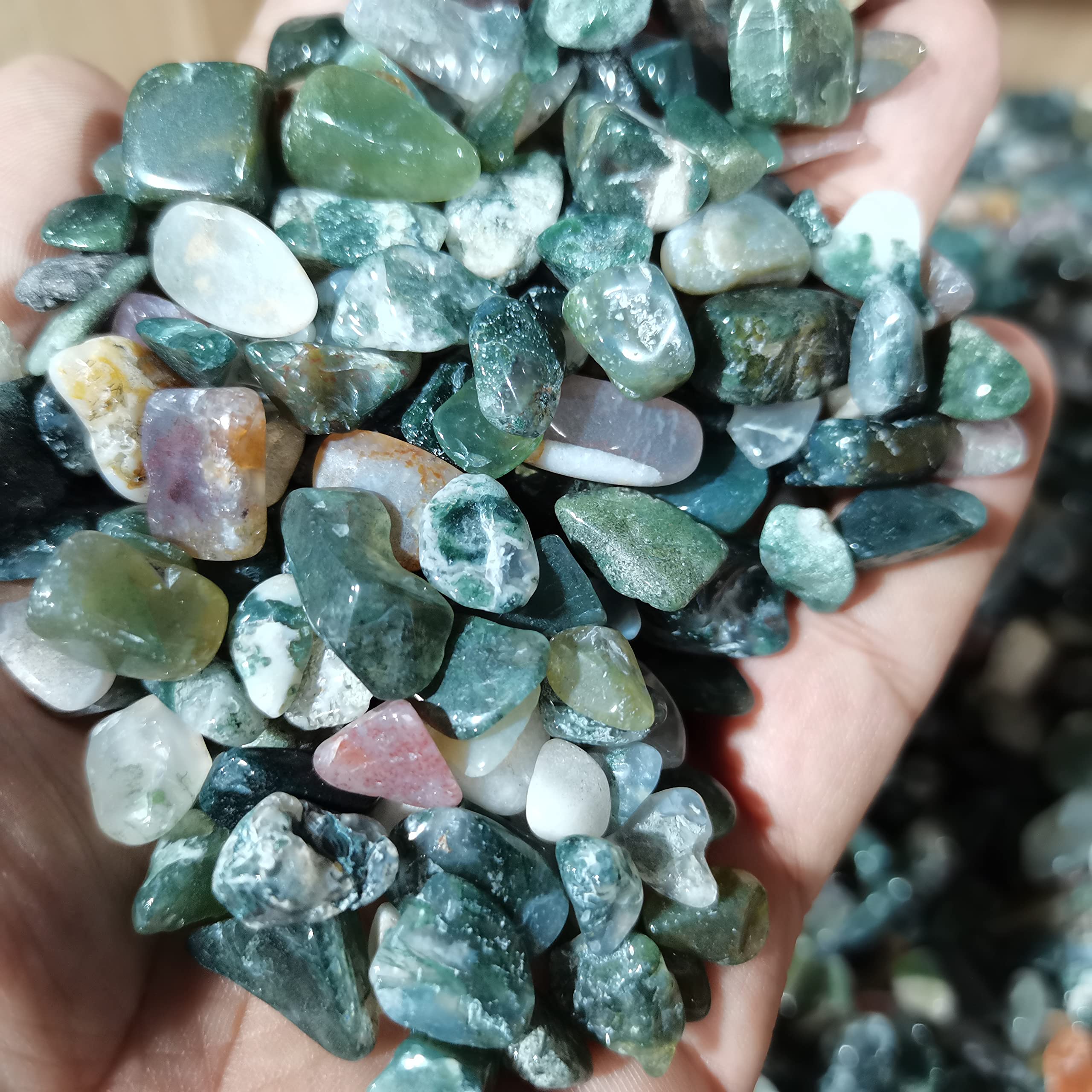 Espécimen curado 500g Ágata acuática Natural Original Piedra Verde Cristal Grava Decoración for el hogar Jardín Maceta Espécimen Budismo como Regalo decoración hogareña (Size : 50g)