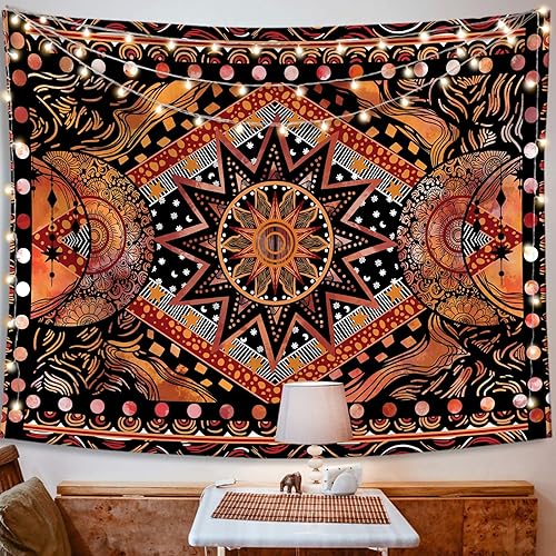 Miniatura 2 de Fowocu Tapiz naranja para colgar en la pared, diseño de mandala hippie indie, tapiz estético para dormitorio, sala de estar, dormitorio (naranja, 50