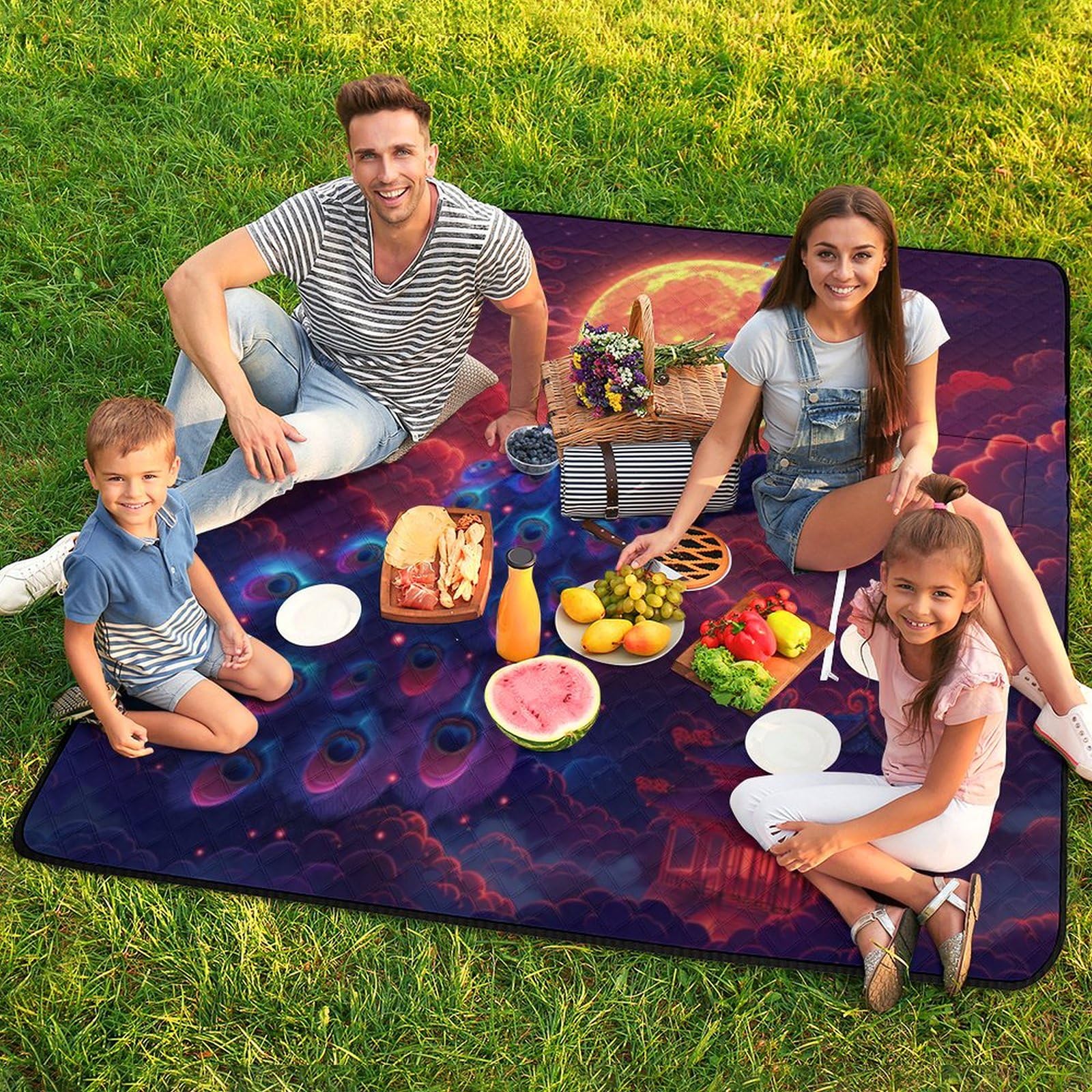 3D Impression Paon Bleu Couverture Pique Nique Animauxs Tapis Pique Nique Nappe Picnic Couverture De Pique-Nique pour Le Voyage, Le Camping, Les Vacances, Etc 200x200cm