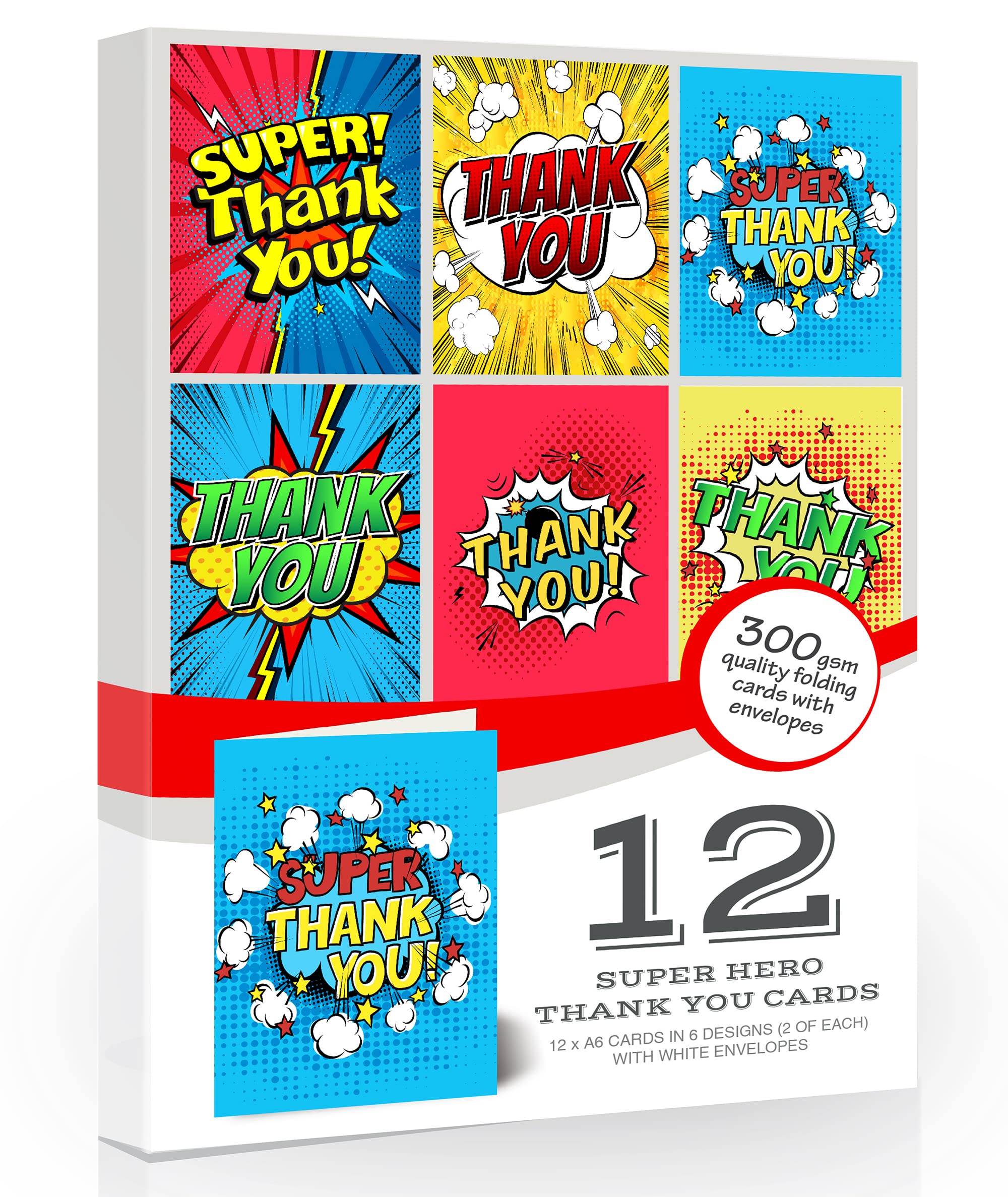 Olivia Samuel 12 x Superhero Themed Thank Cards Printed on 100% Recycled Paper - Eco Friendly and Recyclable
