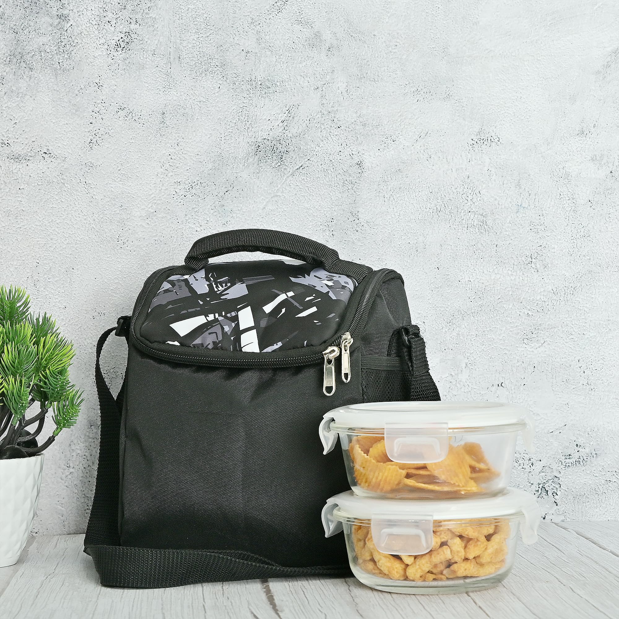 Femora Borosilicate Glass Container Lunch Box with Bag for Office, School, Black, Round, 380 ML (2 Container+ 1 Bag) (B0D1KSP57D) Amazon Price History, Amazon Price Tracker