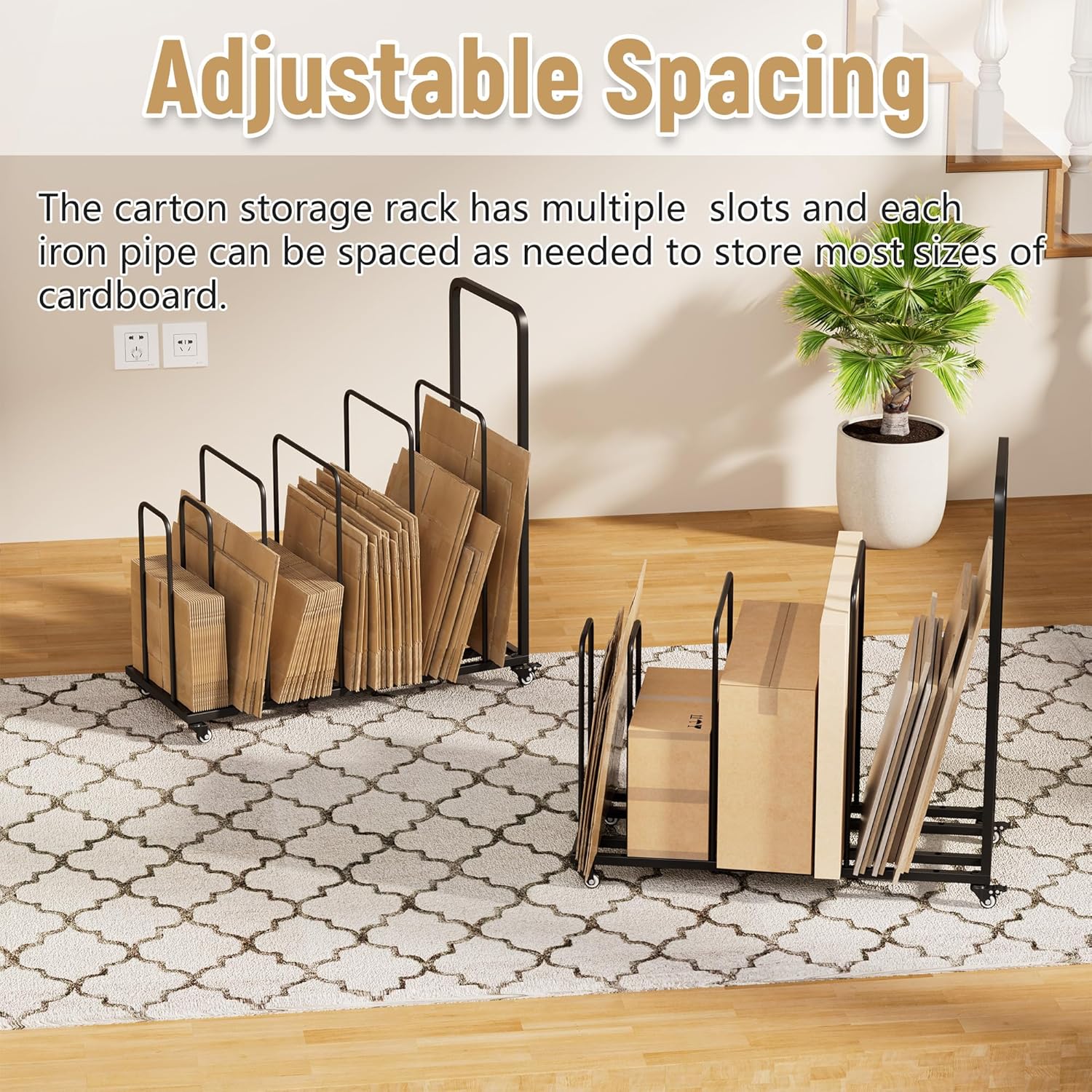 yeshine Carton Stand for Boxes, Rolling Cardboard Box Stand, Metal Carton Storage Rack with Dividers, Portable Storage for Cardboard Boxes, Box Holder for Commercial Home Supermarket Warehouse