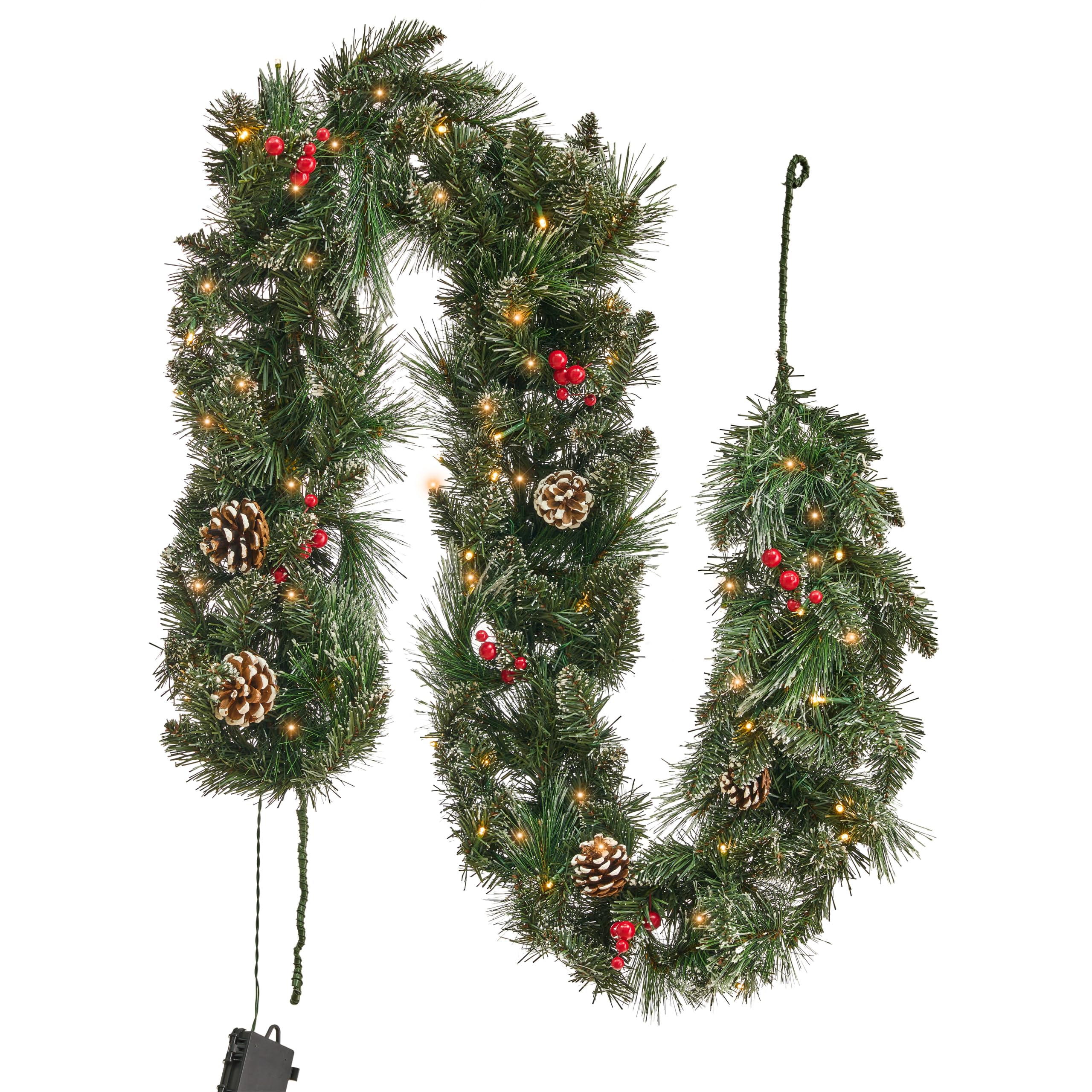 Künstliche Weihnachtsgirlande Grün mit LED 180 cm Tannenzapfen und Beeren Wapta