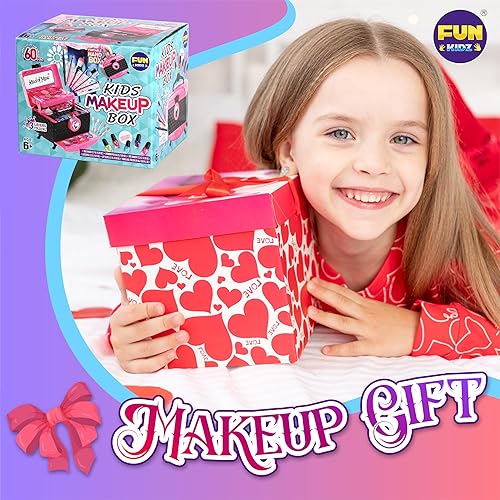 Miniatura 8 de FunKidz - Juego de maquillaje para niños de 60 a 12 años, juego de juguetes plegables de tres capas, juego de cosméticos de belleza para niñas,