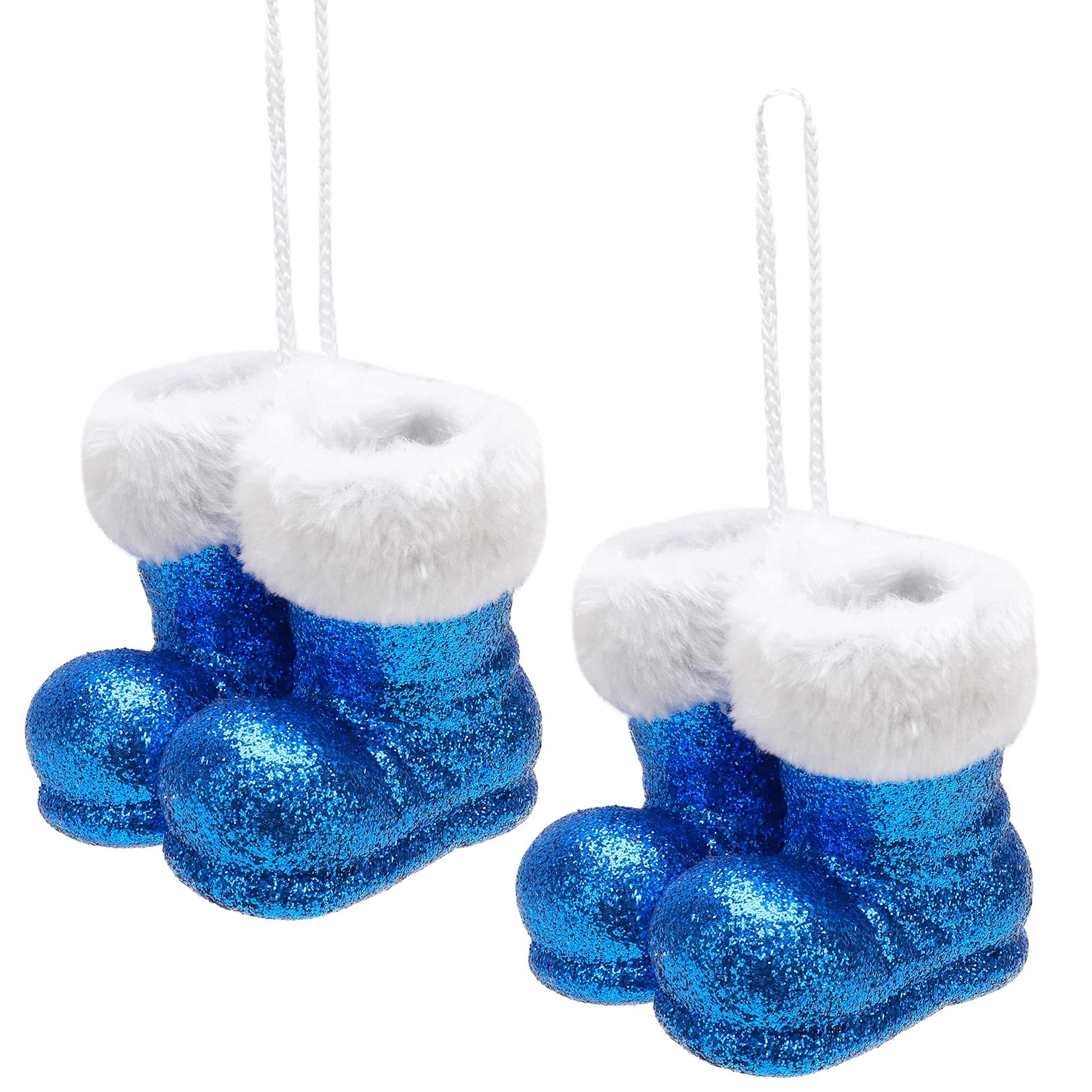 Christmas Concepts® Pack of 2–100mm (4") Glitter Hanging Santa Boots With White Fur Trim – Christmas Tree Trims/Baubles (Royal Blue)