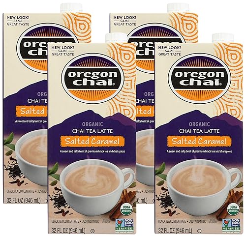 Oregon Chai Tea Chai Latte Caramelo salado, 32 onzas líquidas (paquete de 4)
