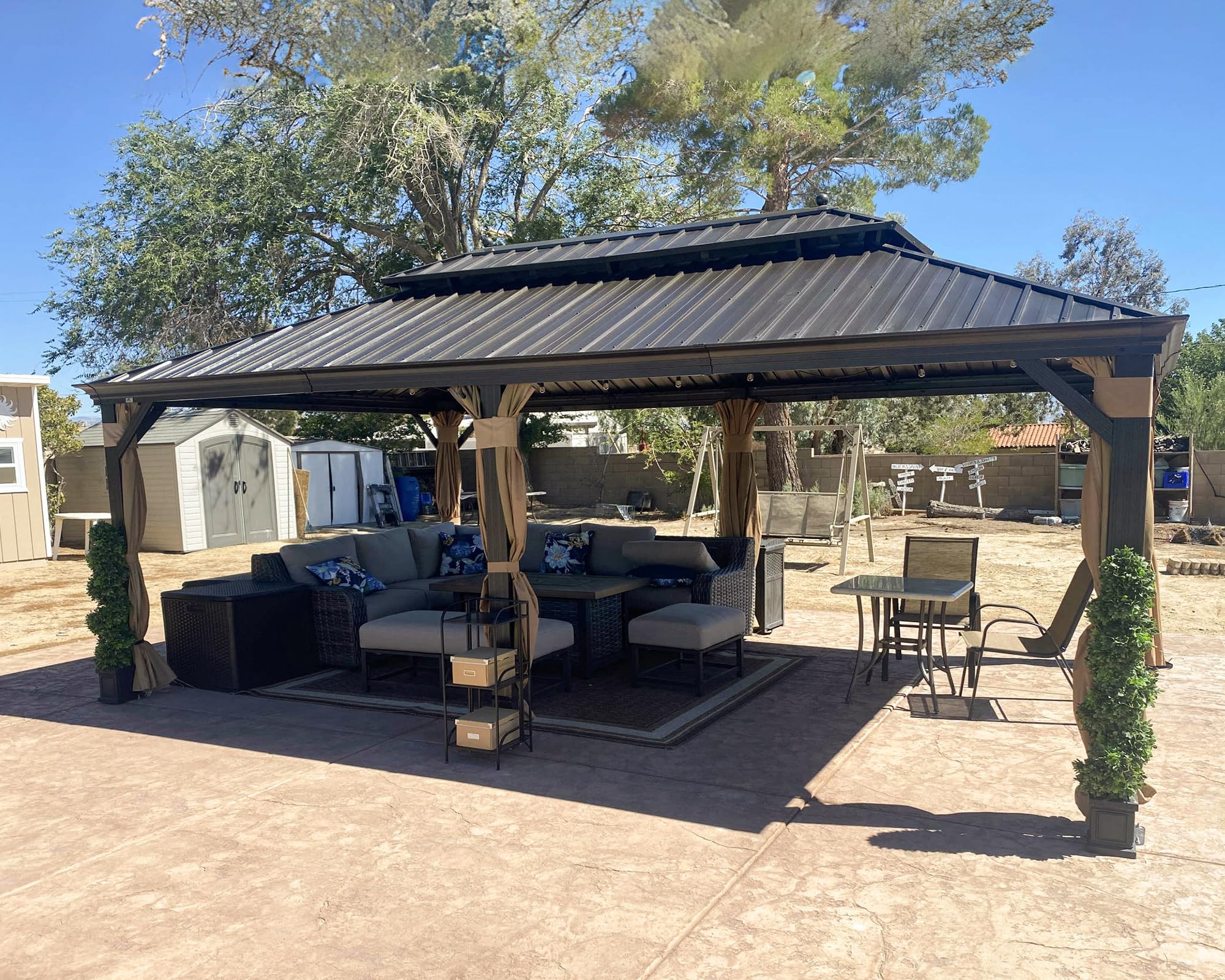 PURPLE LEAF Patio Hardtop Gazebo 13' x 20' Bronze Frame Double Roof Khaki