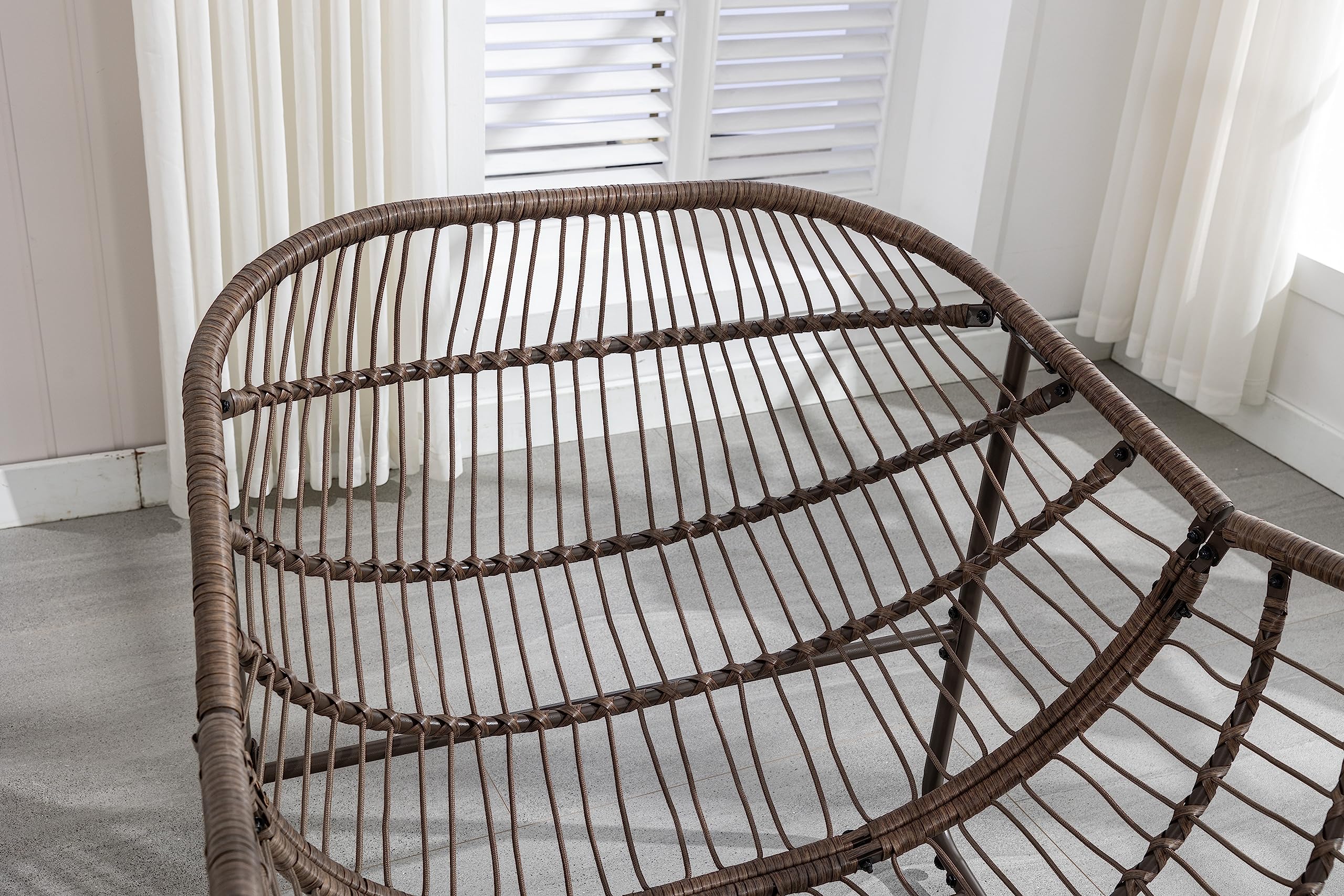 Generisch Rattan fotel bujany, biały, ręcznie tkany, tapicerowany z oparciem, nośność 113 kg, ergonomiczny fotel bujany do ogrodu, na taras, do salonu, przedniego wejścia