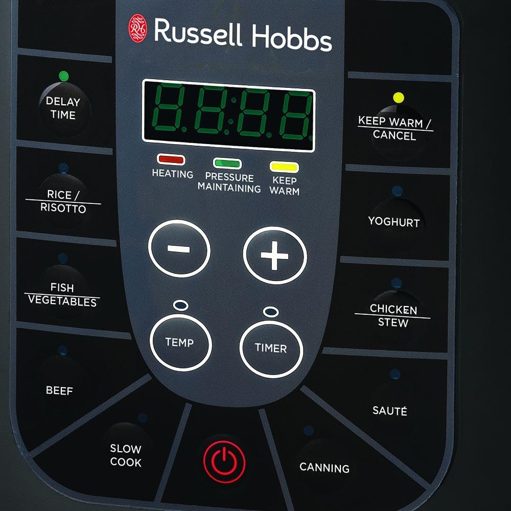 Close-up of Russell Hobbs DualChef pressure cooker control panel