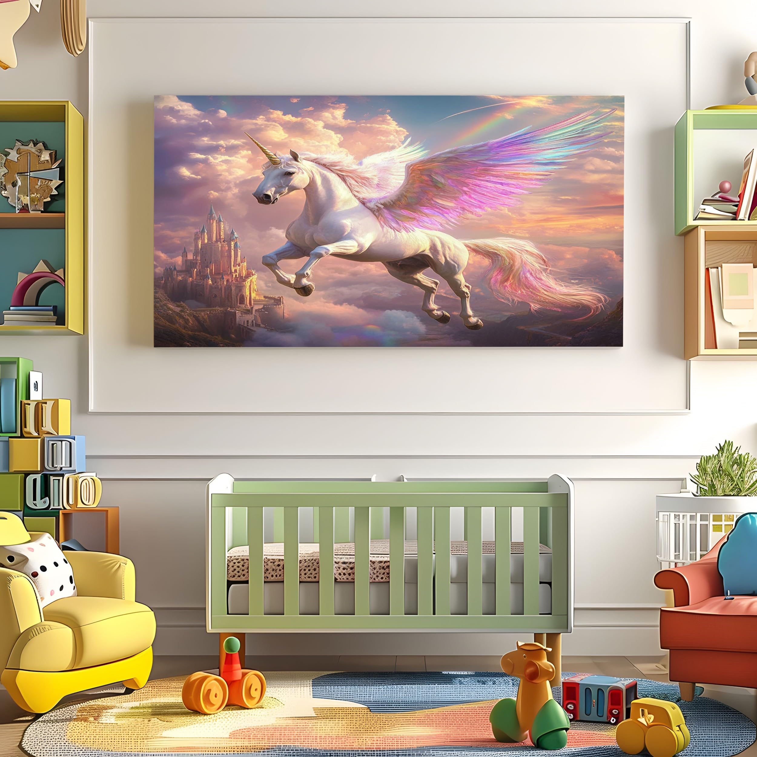 ZORYAN Grand Tableau Mural XXL Fantaisie Licorne Toile Imprimée 80x160 cm