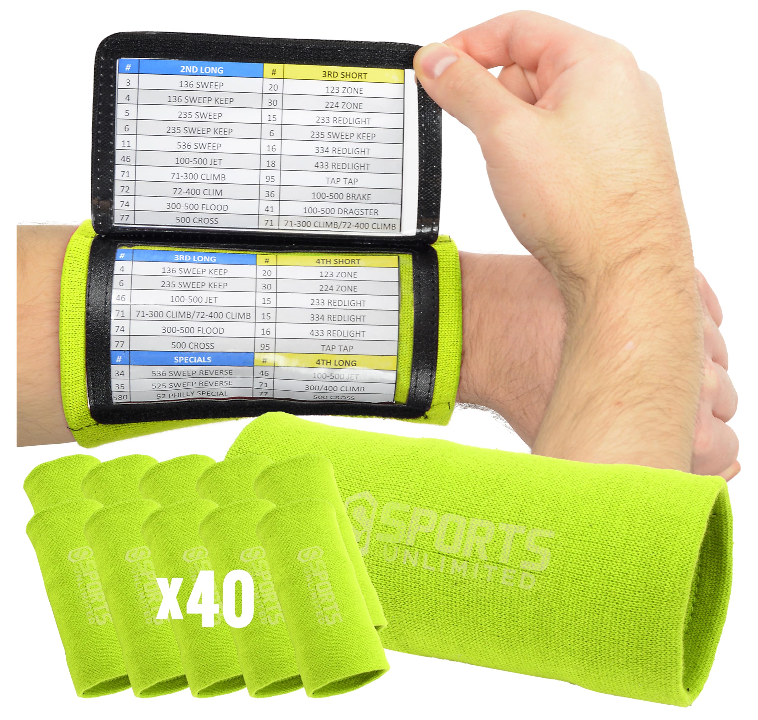 Sports Unlimited Adult Triple Wrist Coach, Football Wristbands for Plays, Baseball Wristbands, QB Arm Bands