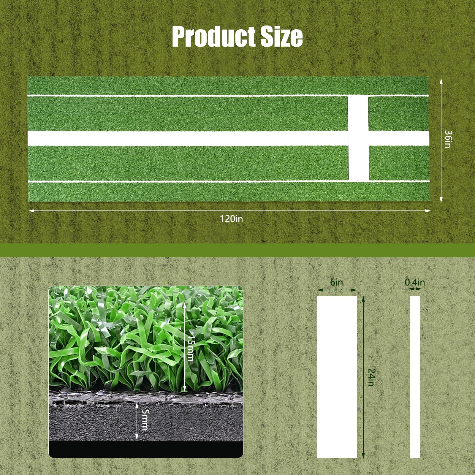 Softball Pitching Mat, 10x3 ft Softball Pitching Mound with Pitching Rubber, Antifade Turf and Antislip Foam Backing, Portable Pitching Mound for Softball and Baseball Pitchers Practice