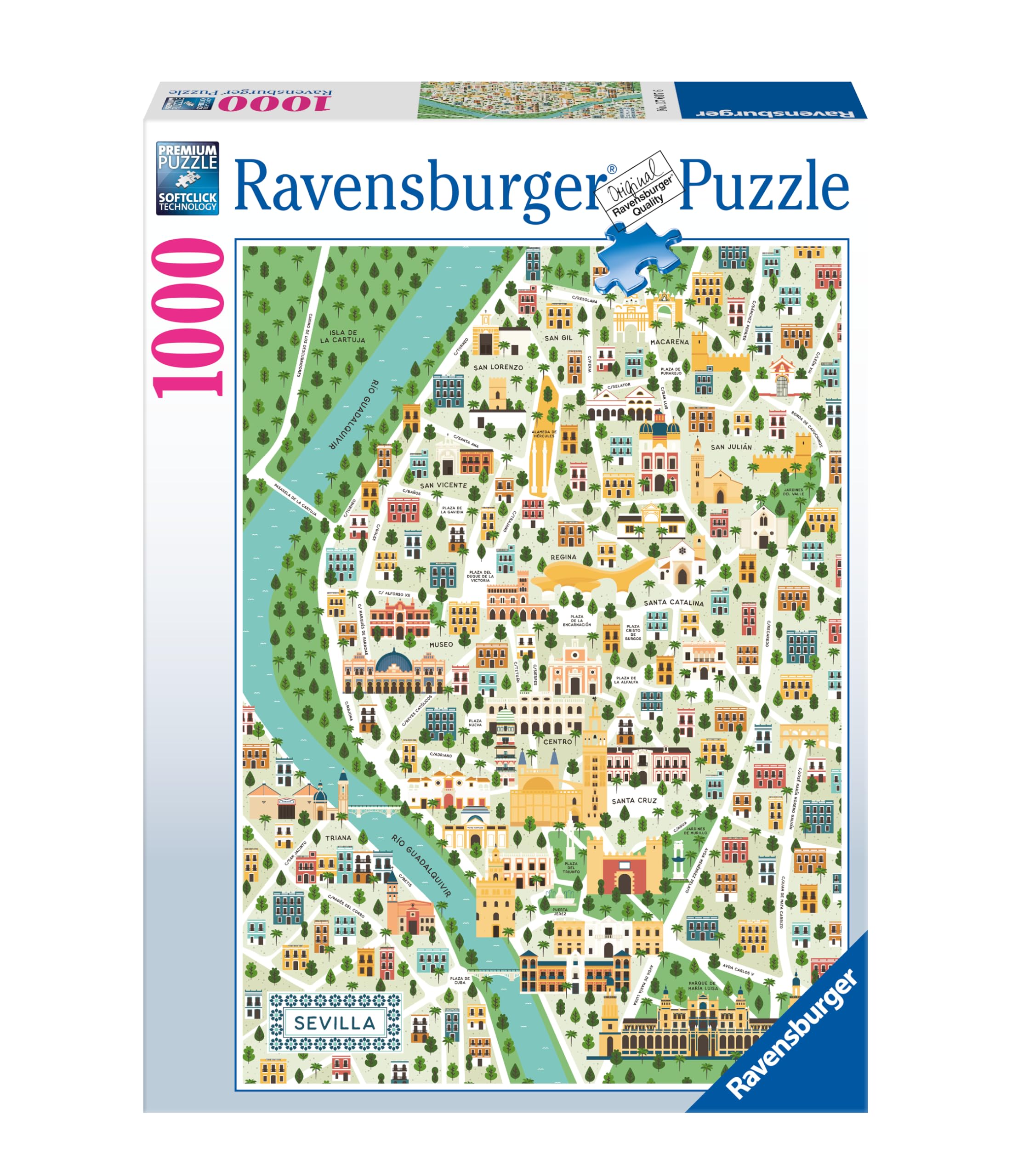 Ravensburger - Puzzle: Mapa Sevilla, Puzzle 1000 Piezas, Puzzles para Adultos, Puzzle 1000 Piezas Adultos, Pegamento Puzzle para Enmarcar Puzzles, Rompecabezas Adultos, Puzzle Mapa Mundi, 70x50cm