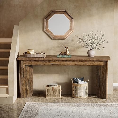 Miniatura 5 de Tribesigns Mesa consola de sofá de 70.9 pulgadas, mesa de entrada extra larga de madera con mesa ampliada, consola de granja detrás del sofá con
