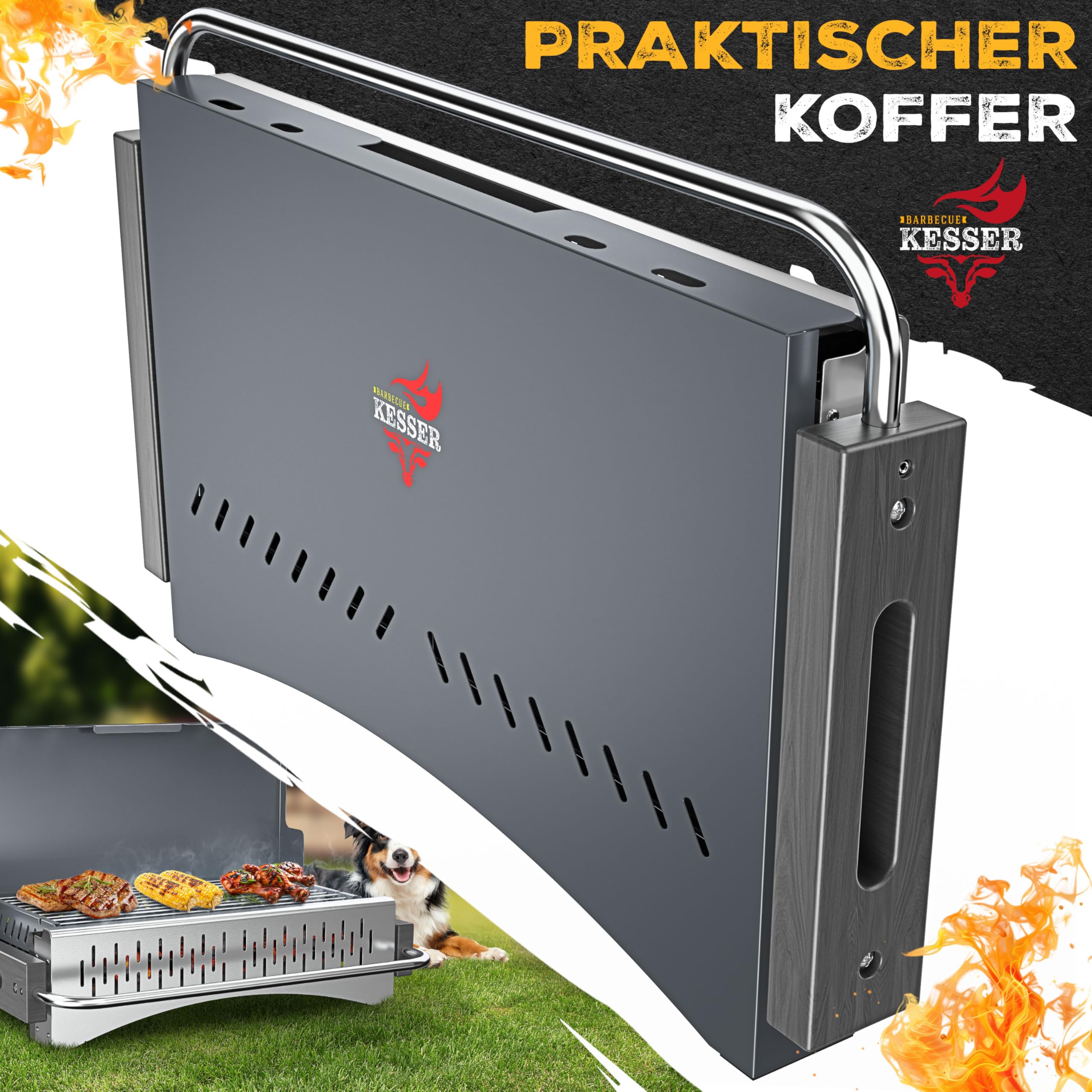 KESSER® Klappgrill tragbarer Camping Grill | Holzkohlegrill aus pulverbeschichtetem Stahl inklusive Grillrost, Grillmatte & Tragetasche | Faltbar BBQ ideal für Camping, Picknick & Angeln