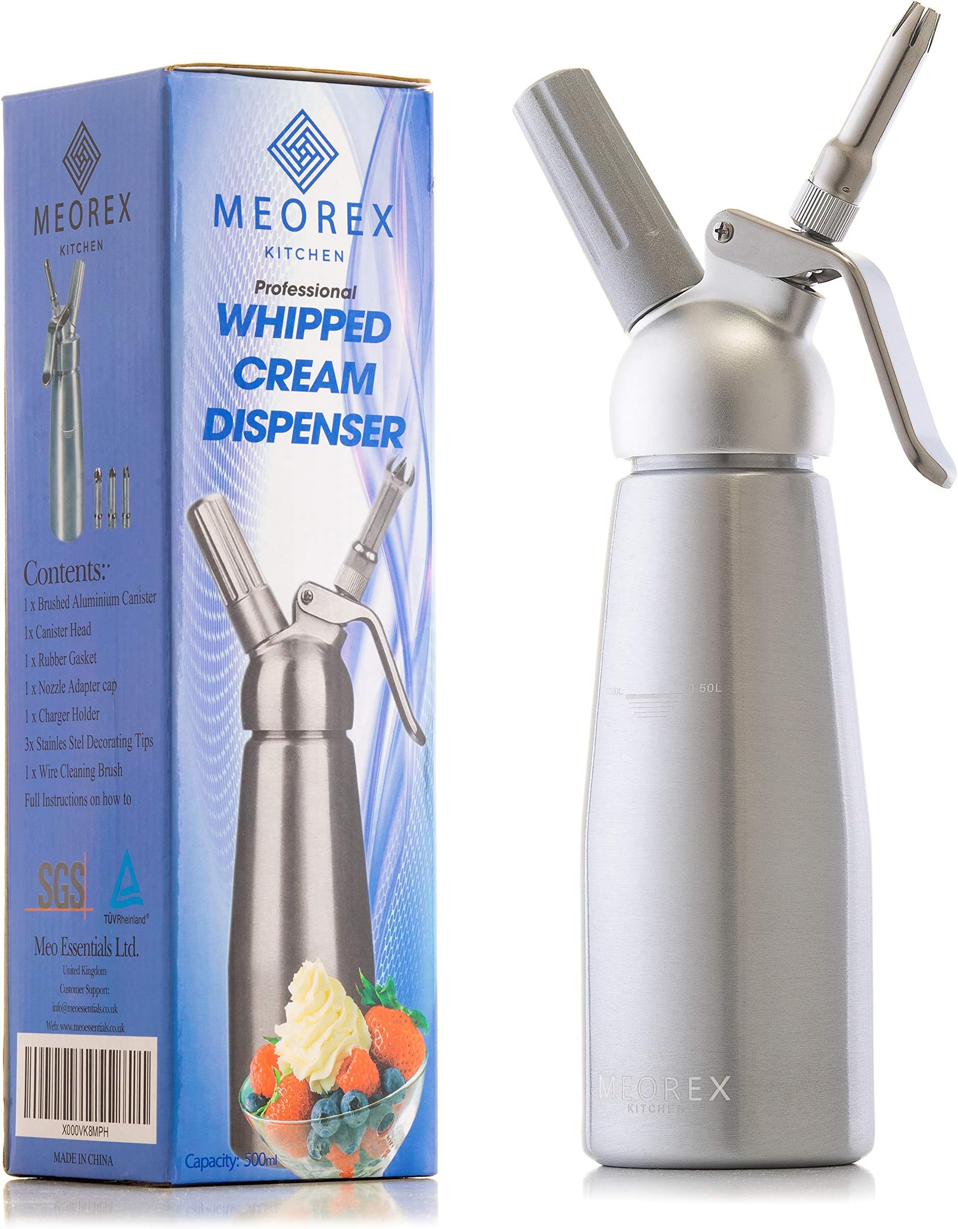 MEOREX Cream Whipper Dispenser – Professional Aluminum Whipped Cream, Mousse and Ice Cream Siphon, Hot Chocolate, Coffee, Desserts, Sauces, and Infused Liquors