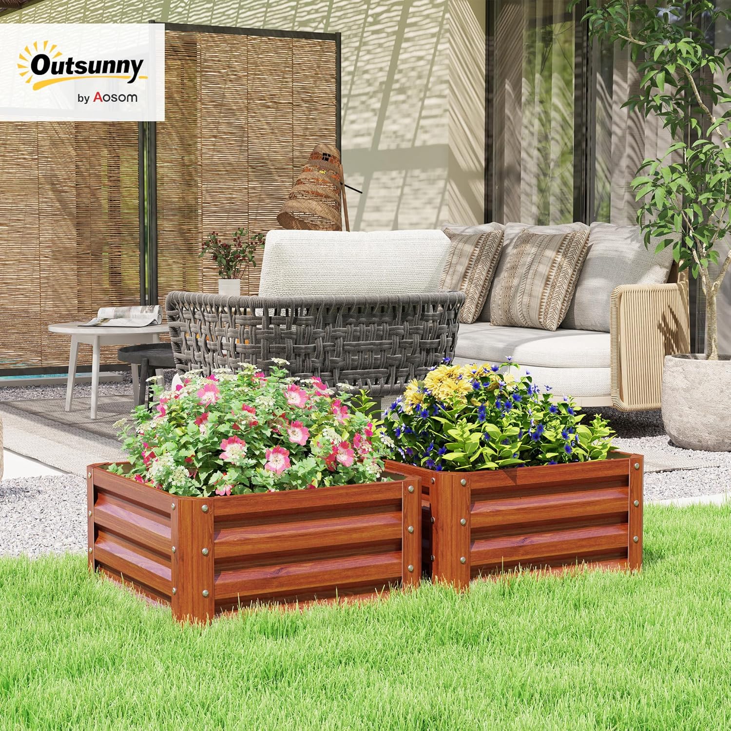 Outsunny 2 Piece Galvanized Raised Garden Bed, 2' x 2' x 1' Metal Planter Box for Growing Vegetables, Flowers, Herbs, Succulents, Brown