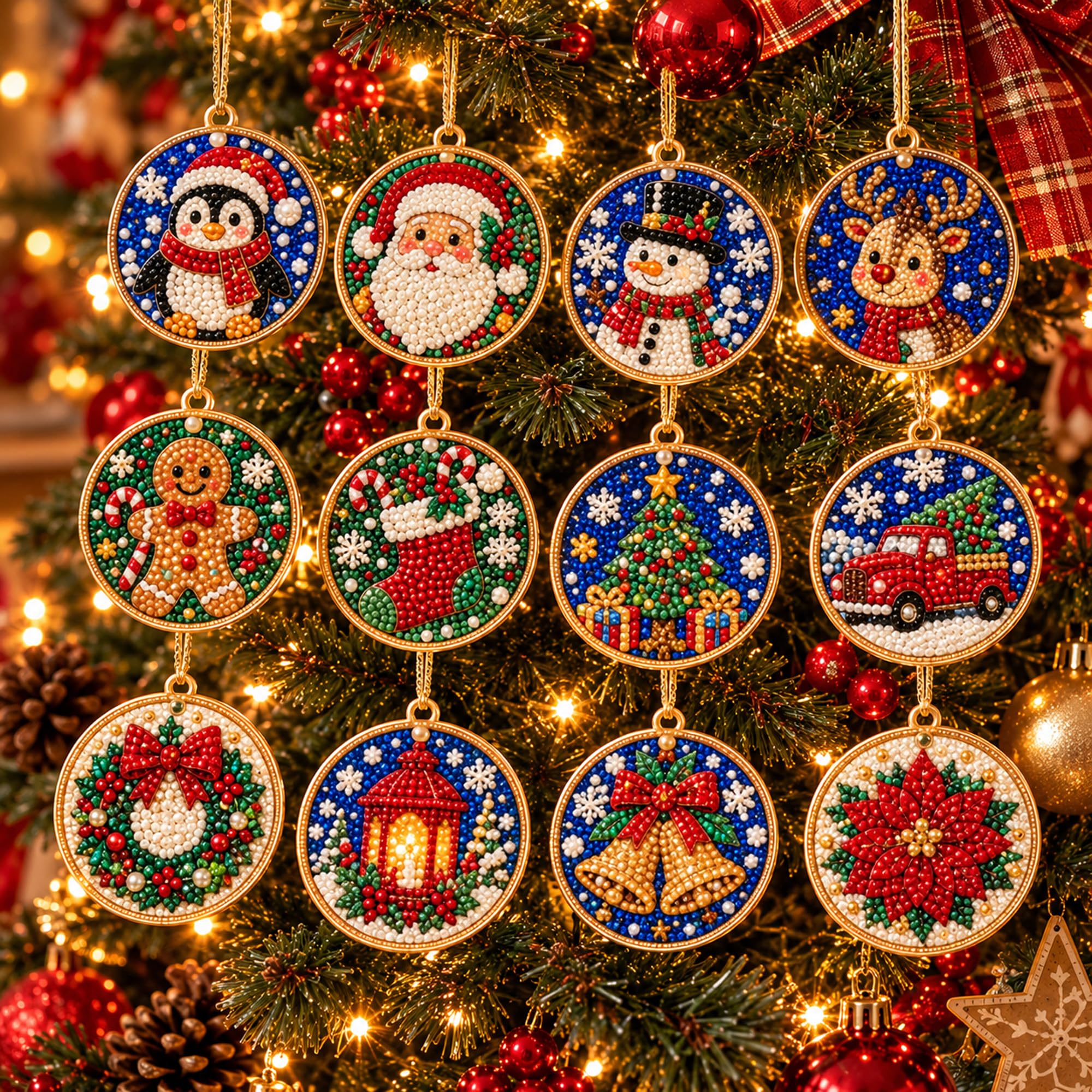 Travebo 12Pcs DIY 3D Craft Christmas Ornaments Pearl Diamond Art Kits for Home Decor โ image 1