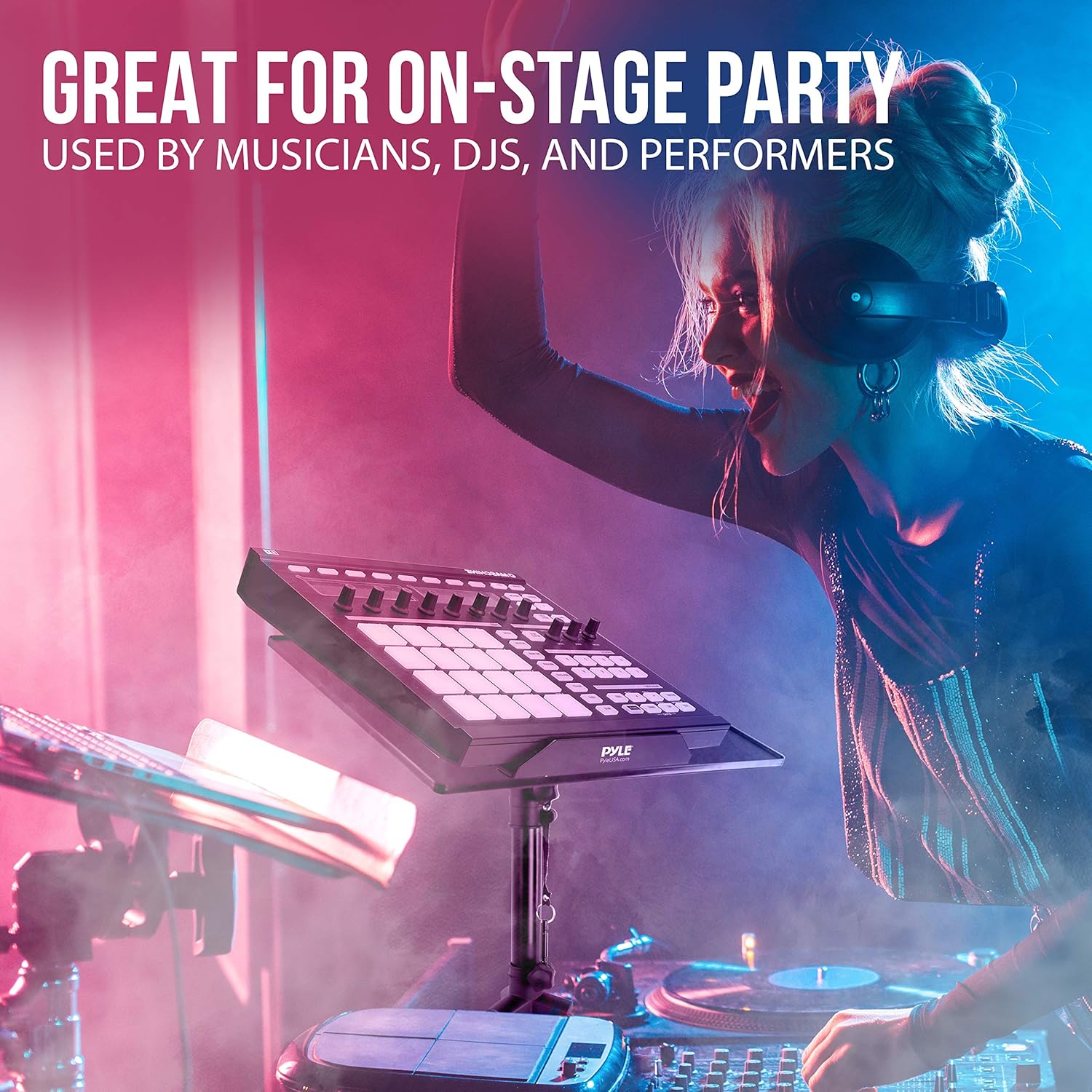 Universal Laptop Projector Tripod Stand - 2 Pcs Computer, Book, DJ Equipment Holder Mount Height Adjustable Up to 35 Inches w/ 14'' x 11'' Plate Size - Perfect for Stage or Studio Use - Pyle PLPTS2X2 : Musical Instruments