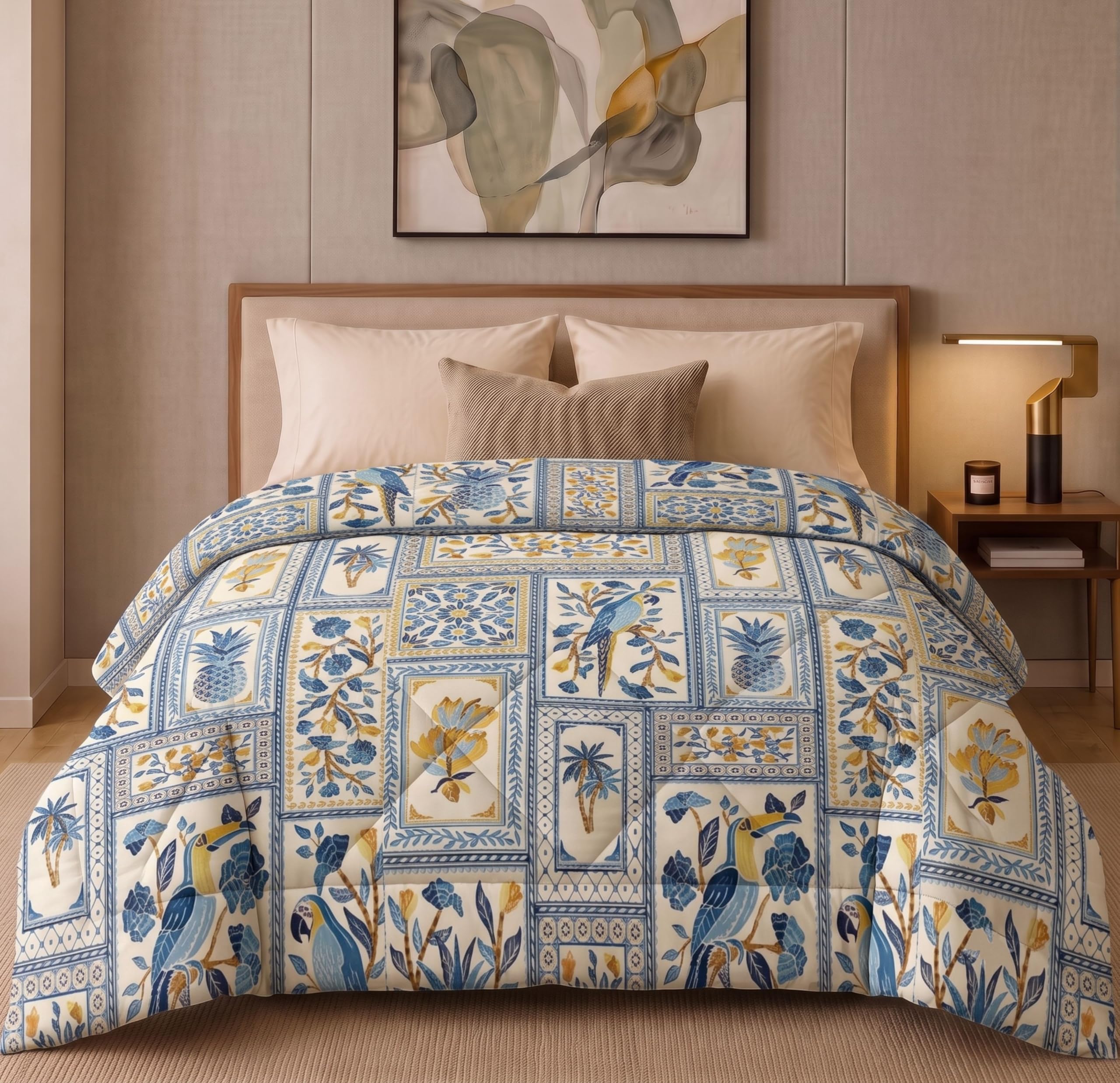 VAS COLLECTIONS 220 GSM Microfiber Reversible AC Comforter |Quit | Blanket | Duvets for King Size Double Bed 180Tc (230X250 cm, Tealish Blue and Yellow)-image-18